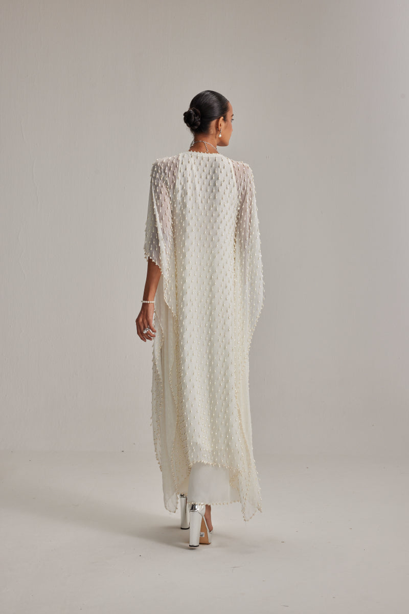 Off White Pearl Drop Kaftaan set