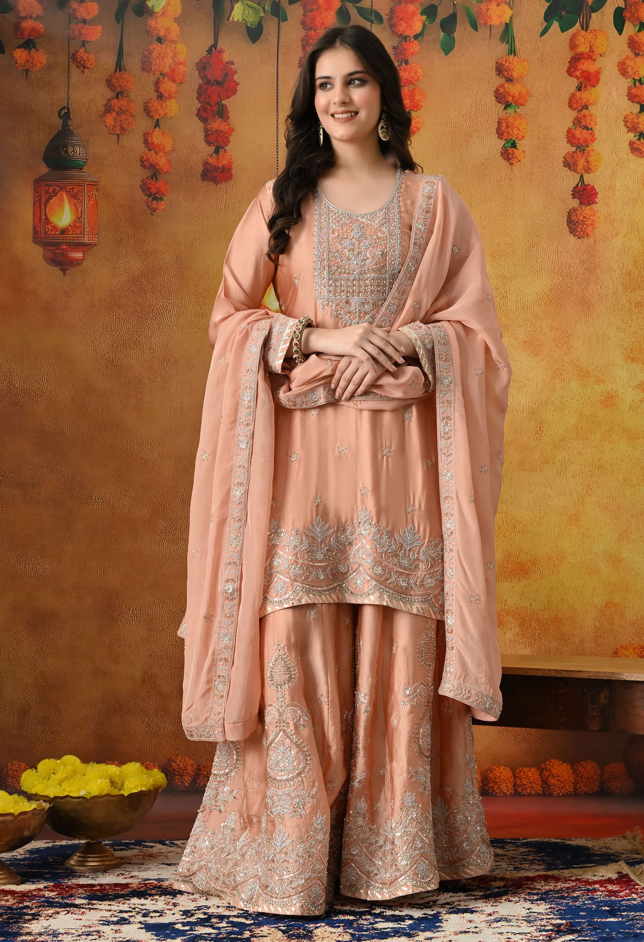 Satin Silk Sharara Set