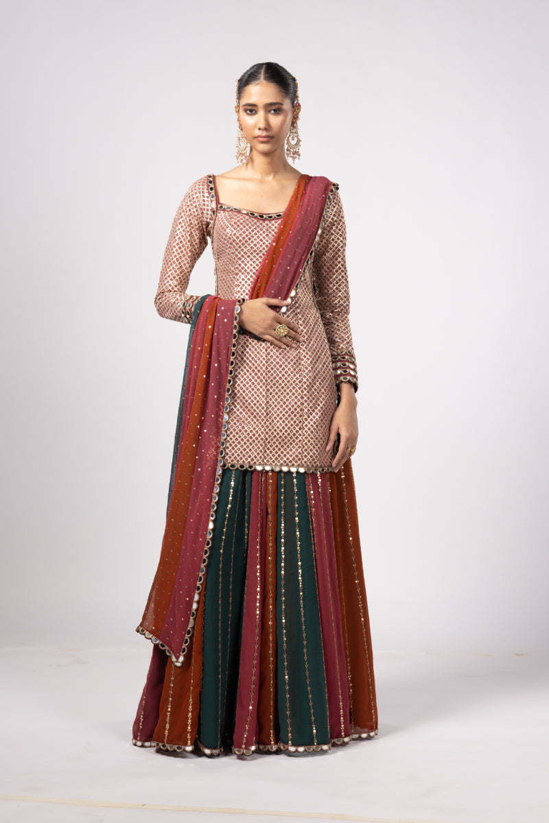 JADE GREEN KURTA LEHENGA PANTS SET