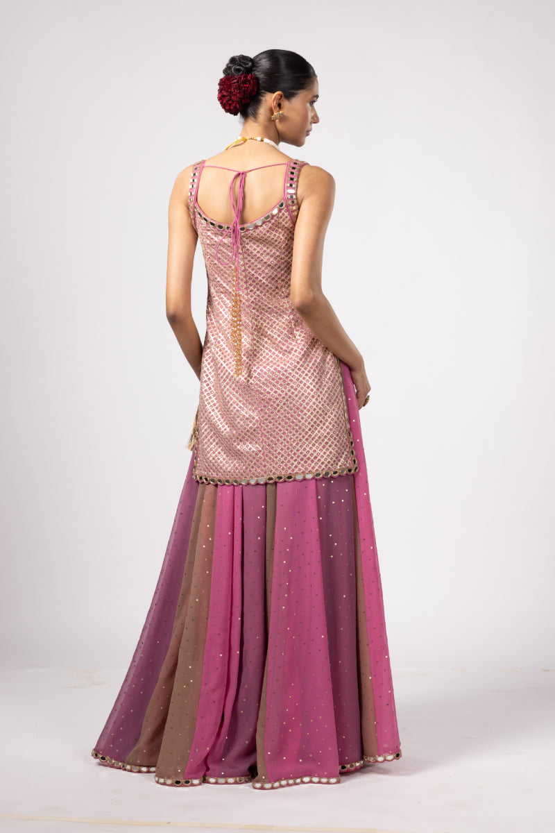 DARK BLUSH KURTA LEHENGA PANTS SET