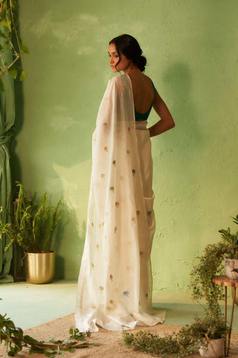 Saree with Peacock Green Blouse