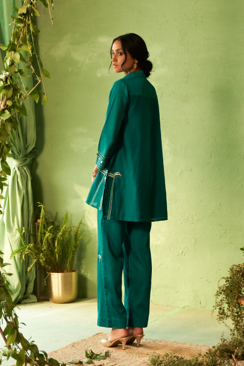 Peacock Green Collared Coord Set