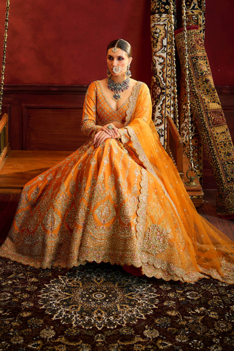 Rust Raw Silk Hand & Machine Embroidered Lehenga Set