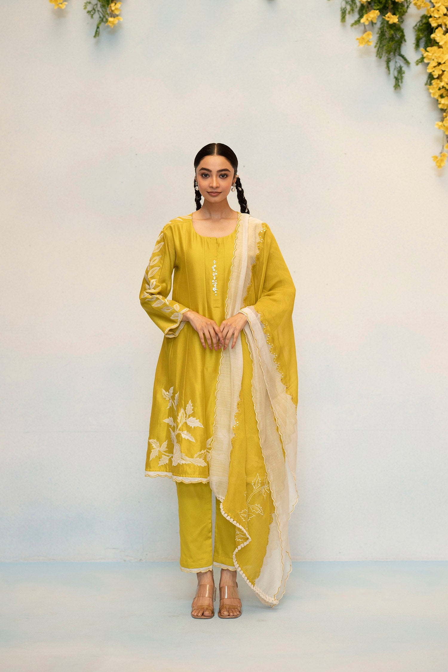 Seher Silk Chanderi Anarkali Set in Yellow Green