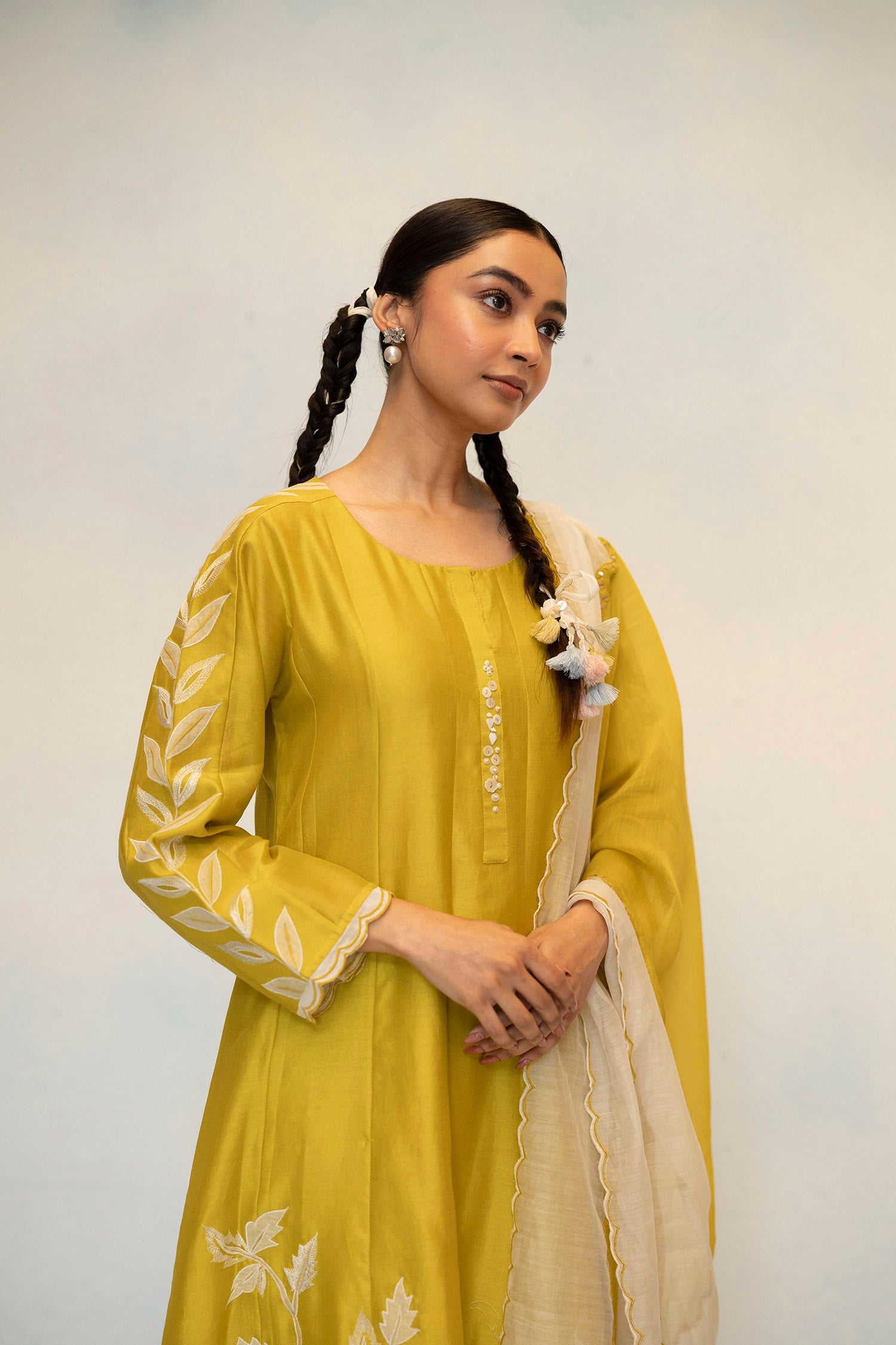 Seher Silk Chanderi Anarkali Set in Yellow Green