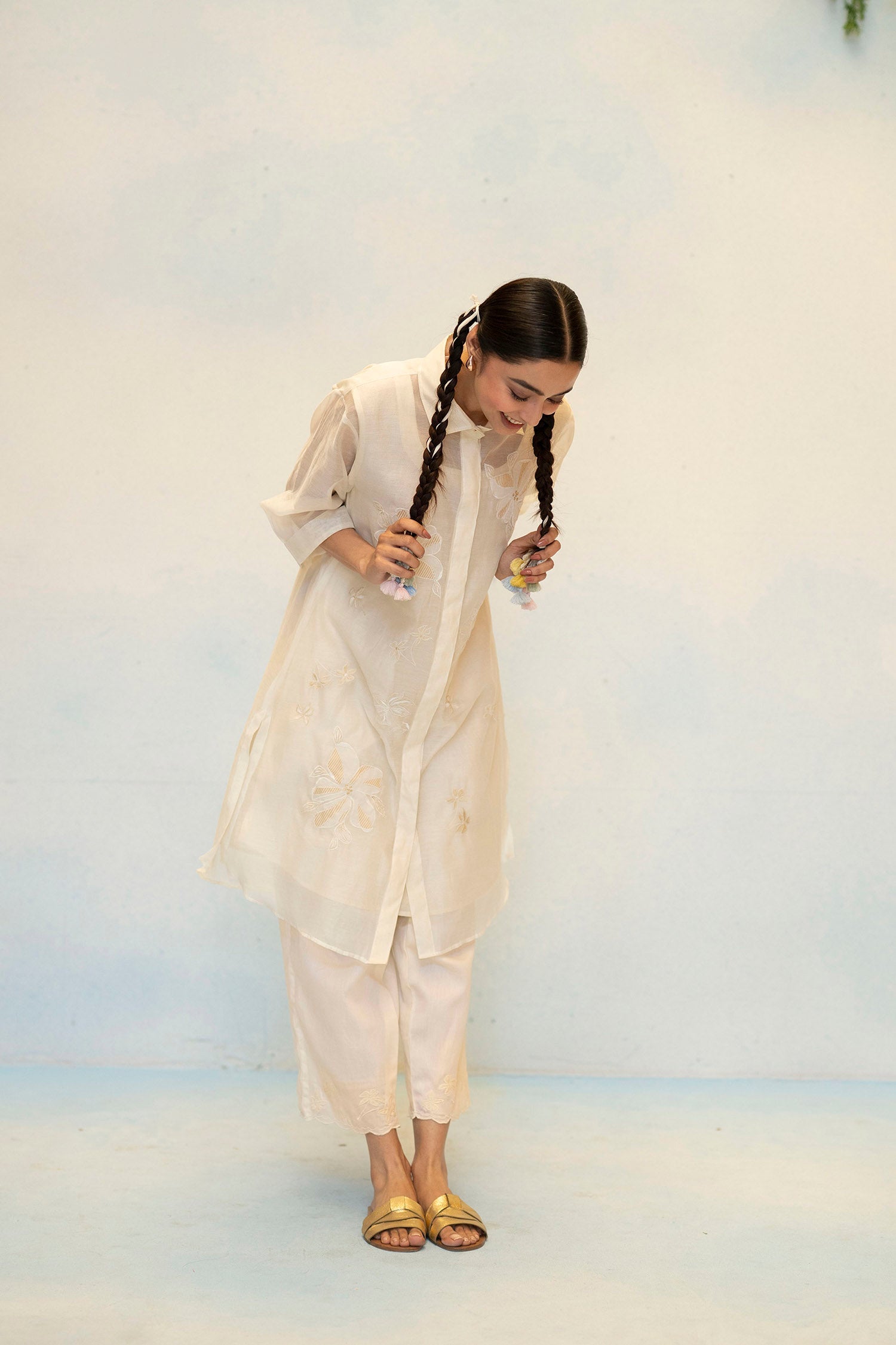 Zara Mul Chanderi Co-ord Set in White