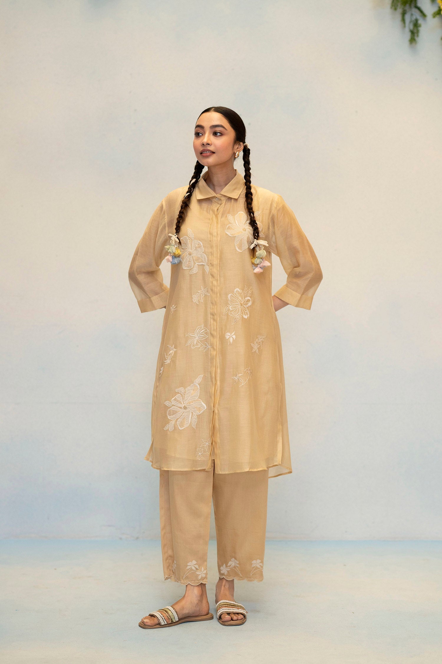 Zara Mul Chanderi Co-ord Set in Beige