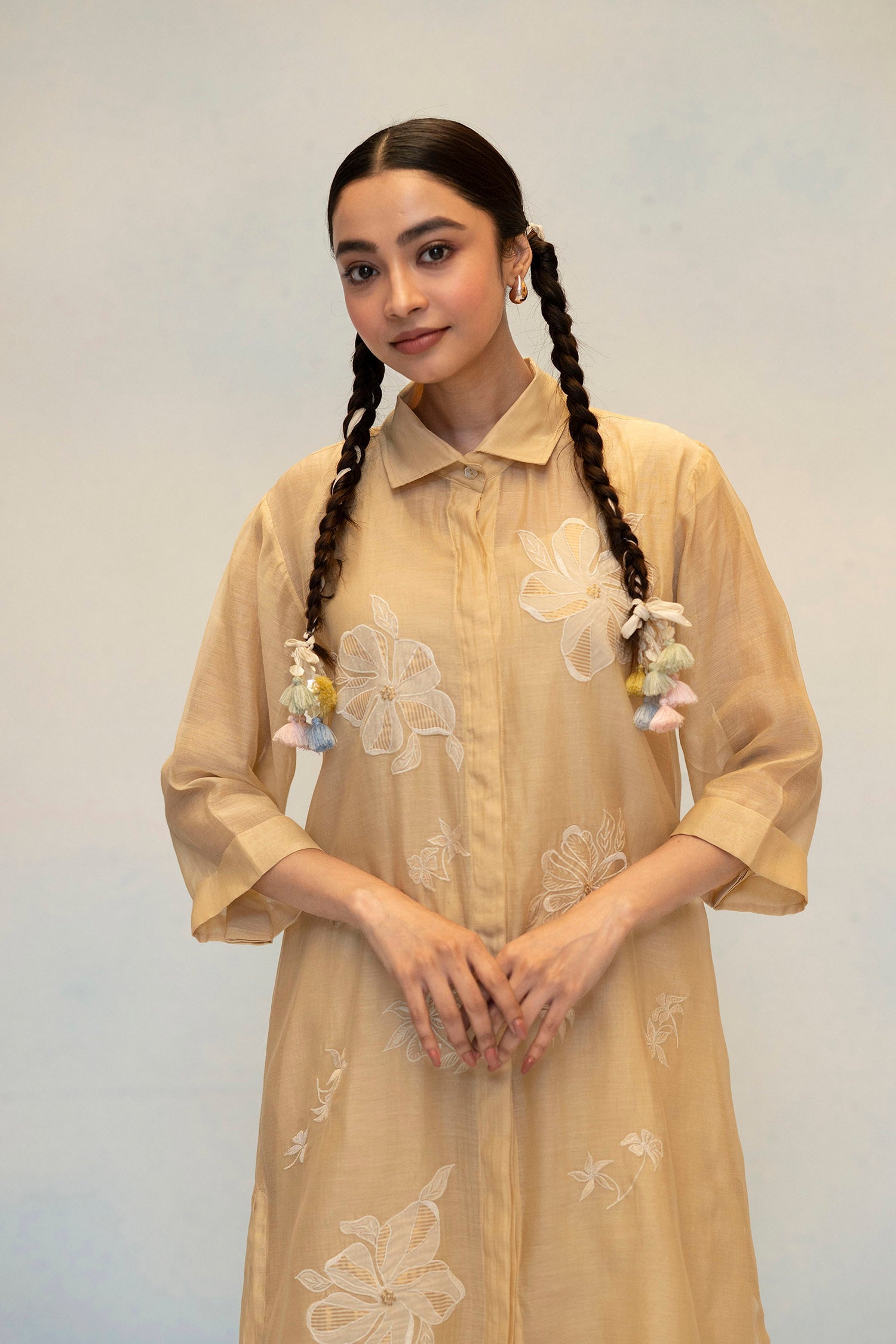 Zara Mul Chanderi Co-ord Set in Beige