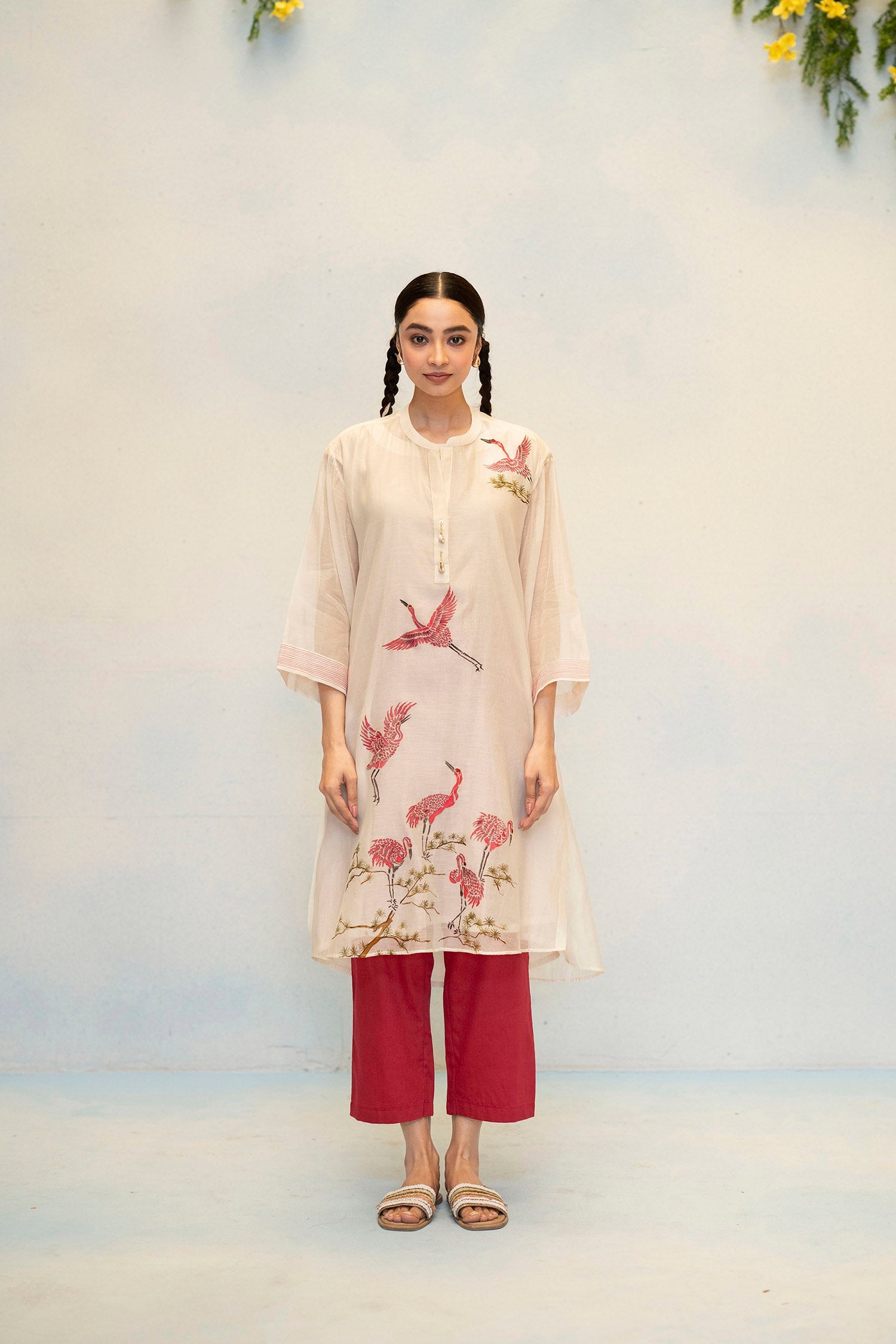 Rosh Mul Chanderi Co-ord Set in Off-White/Red