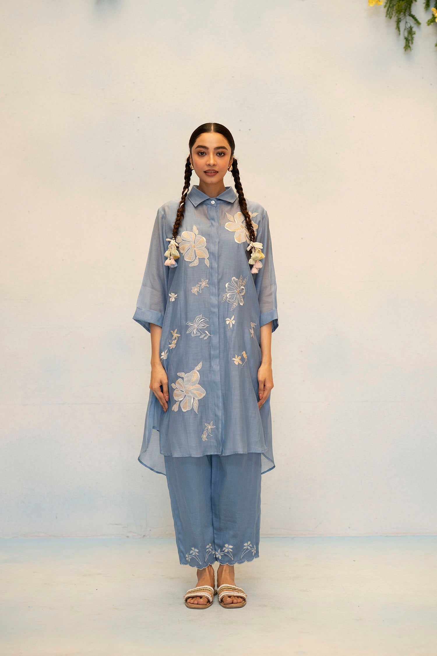 Zara Mul Chanderi Co-ord Set in Blue