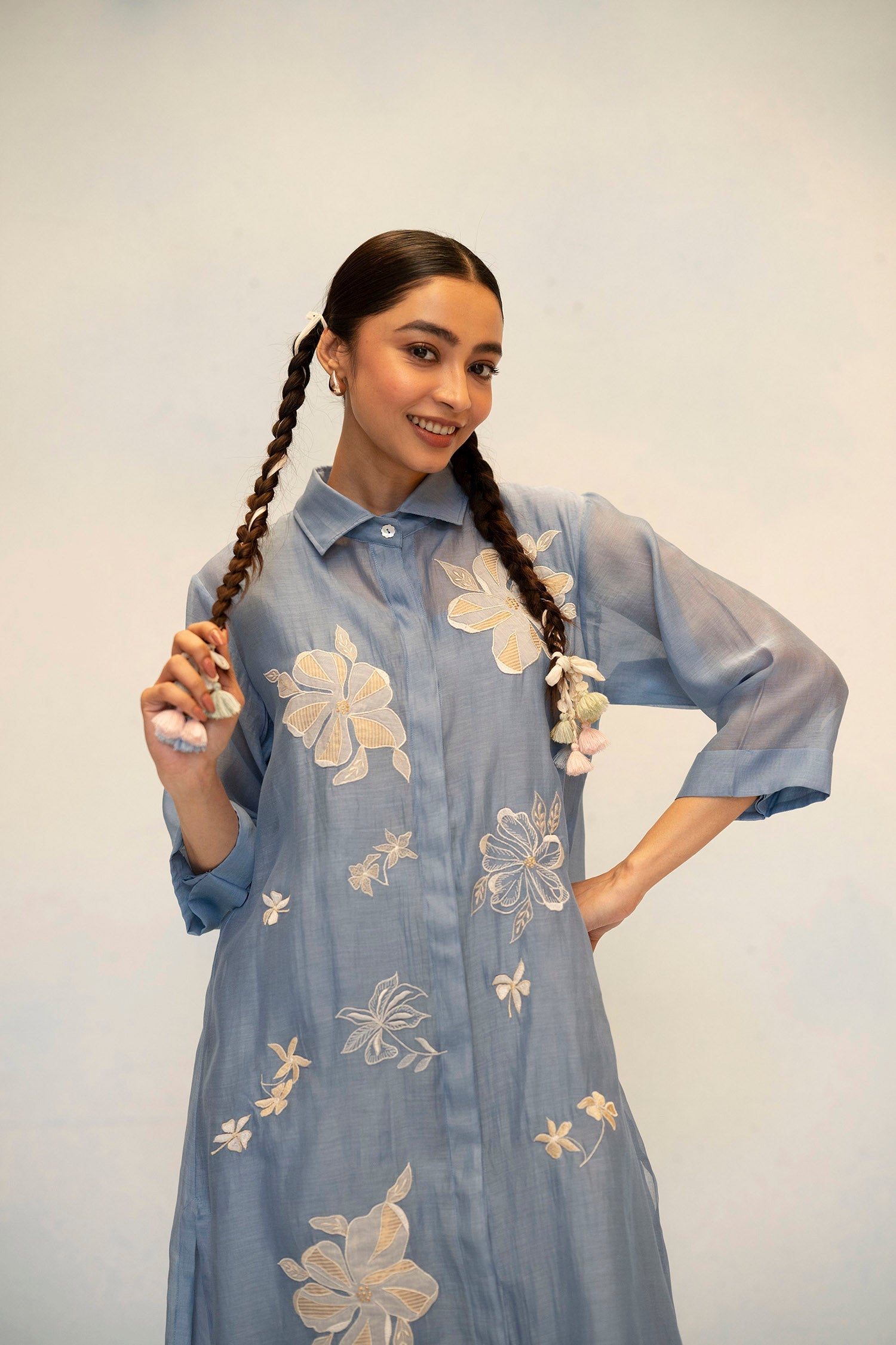 Zara Mul Chanderi Co-ord Set in Blue