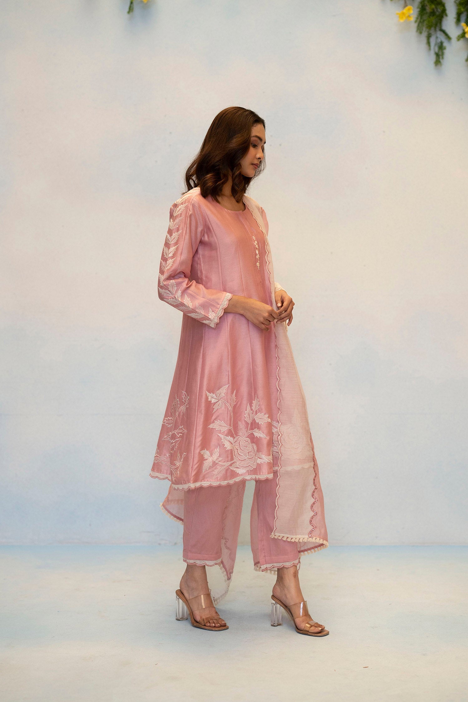 Seher Silk Chanderi Anarkali Set in Pink