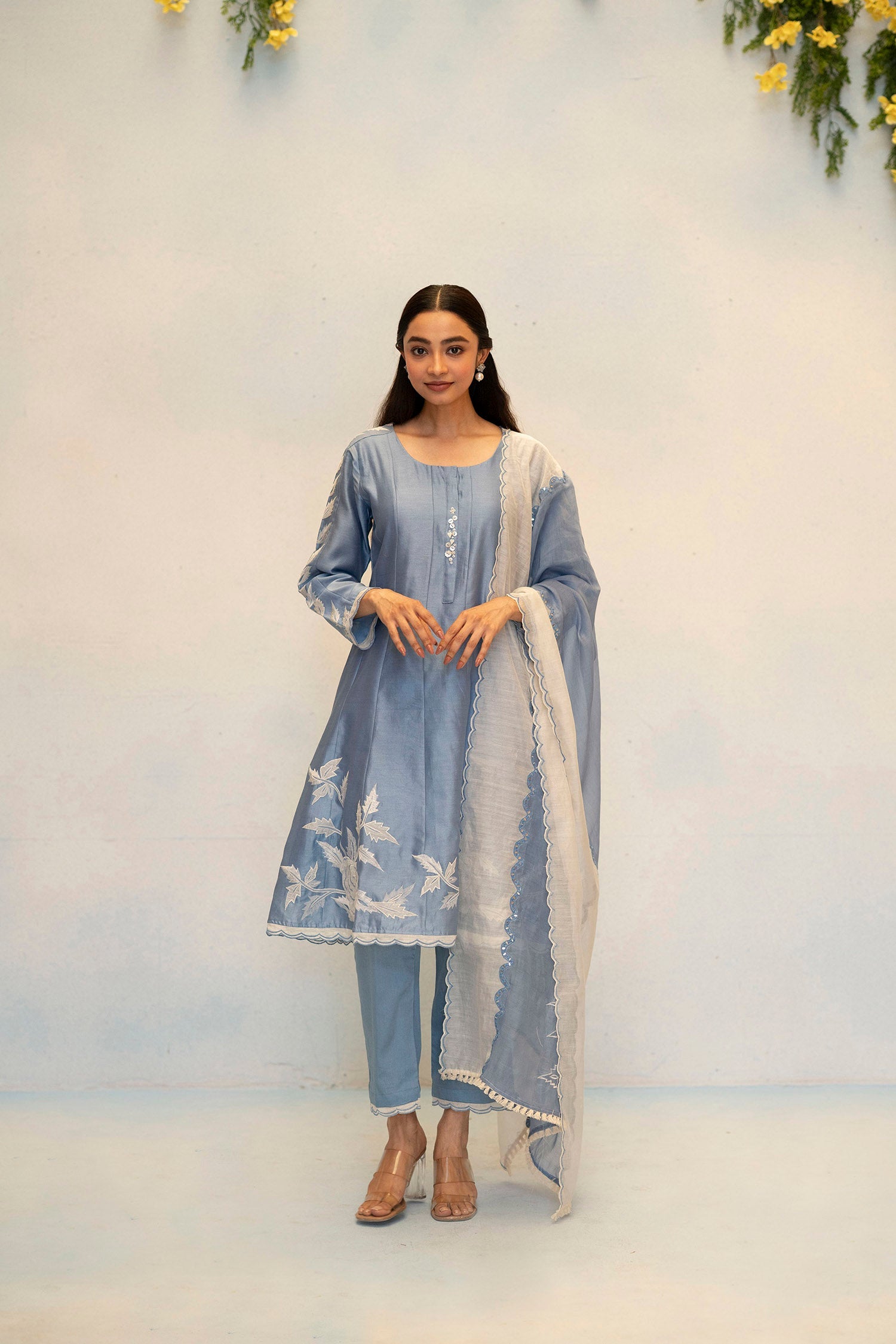 Seher Silk Chanderi Anarkali Set in Blue