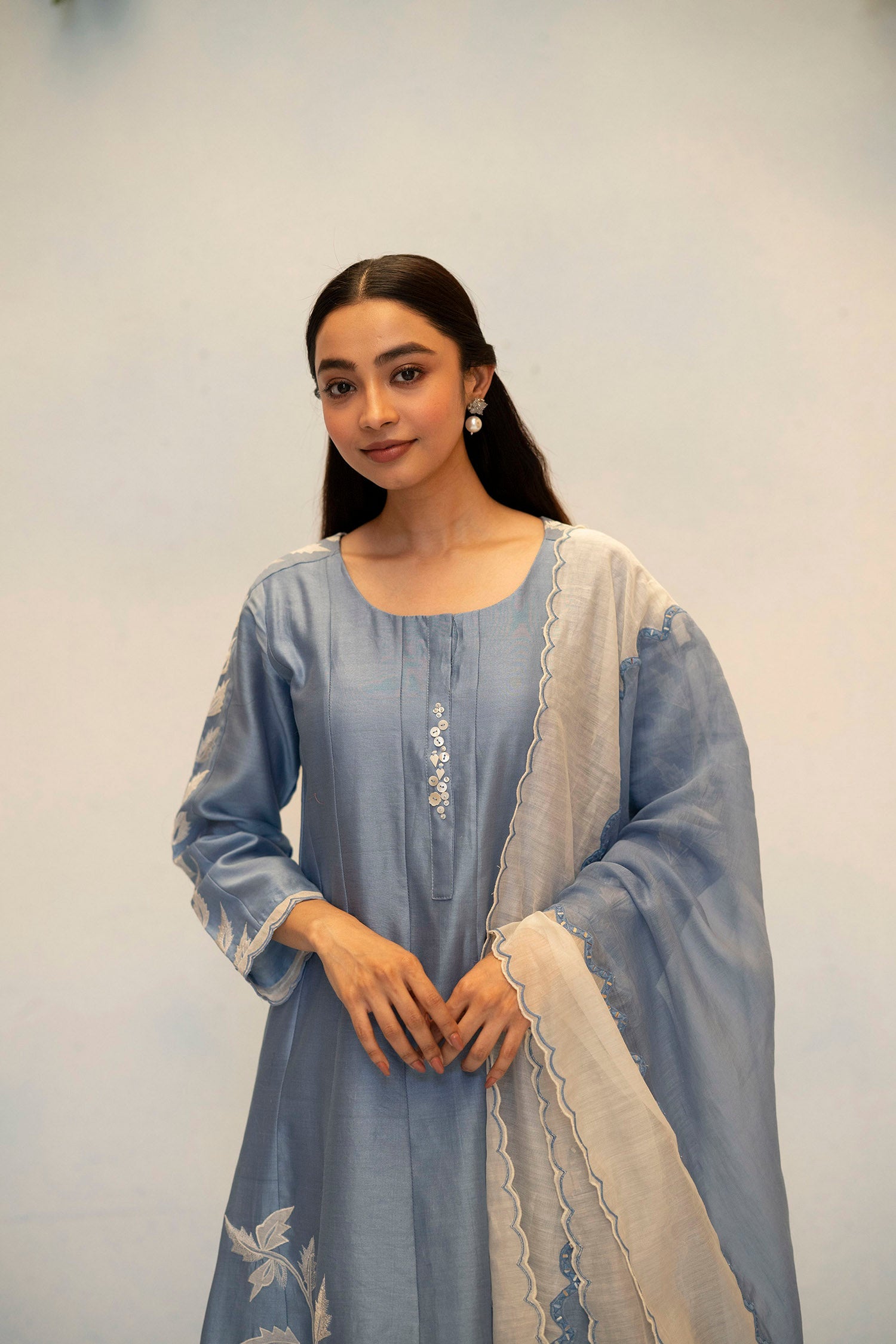 Seher Silk Chanderi Anarkali Set in Blue
