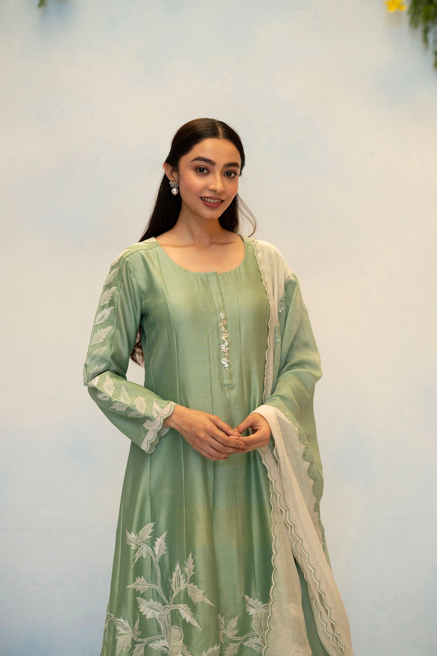 Seher Silk Chanderi Anarkali Set in Aqua Green