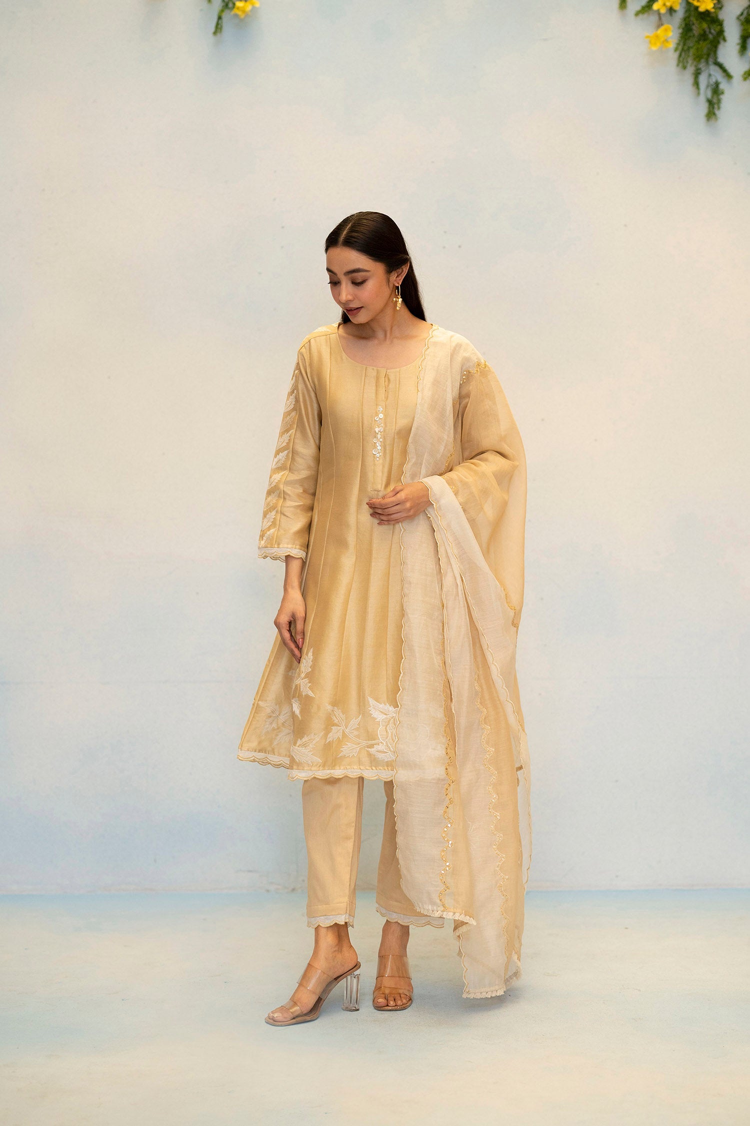 Seher Silk Chanderi Anarkali Set in Beige