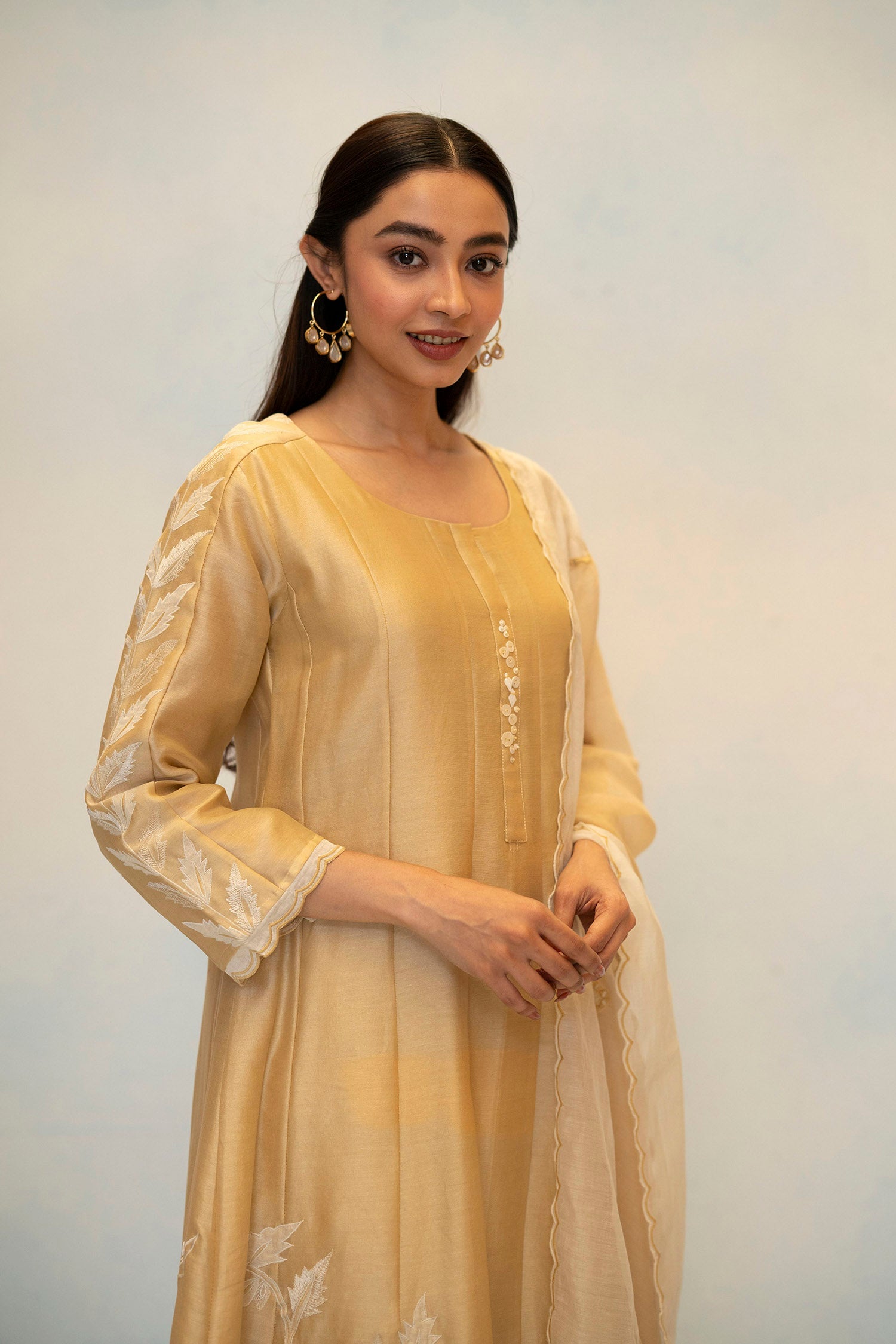 Seher Silk Chanderi Anarkali Set in Beige