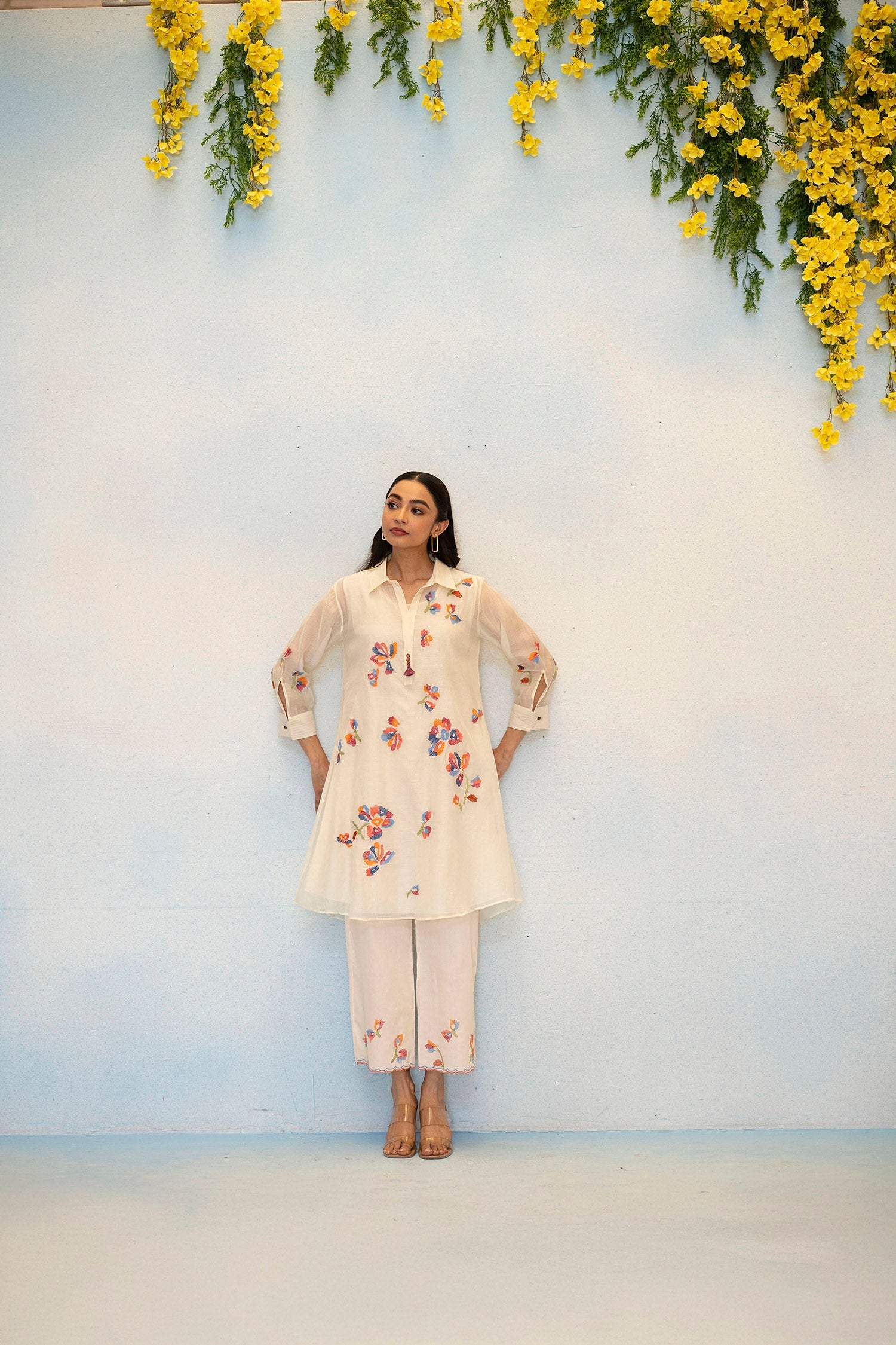 Aab Mul Chanderi Co-ord Set in Pearl White