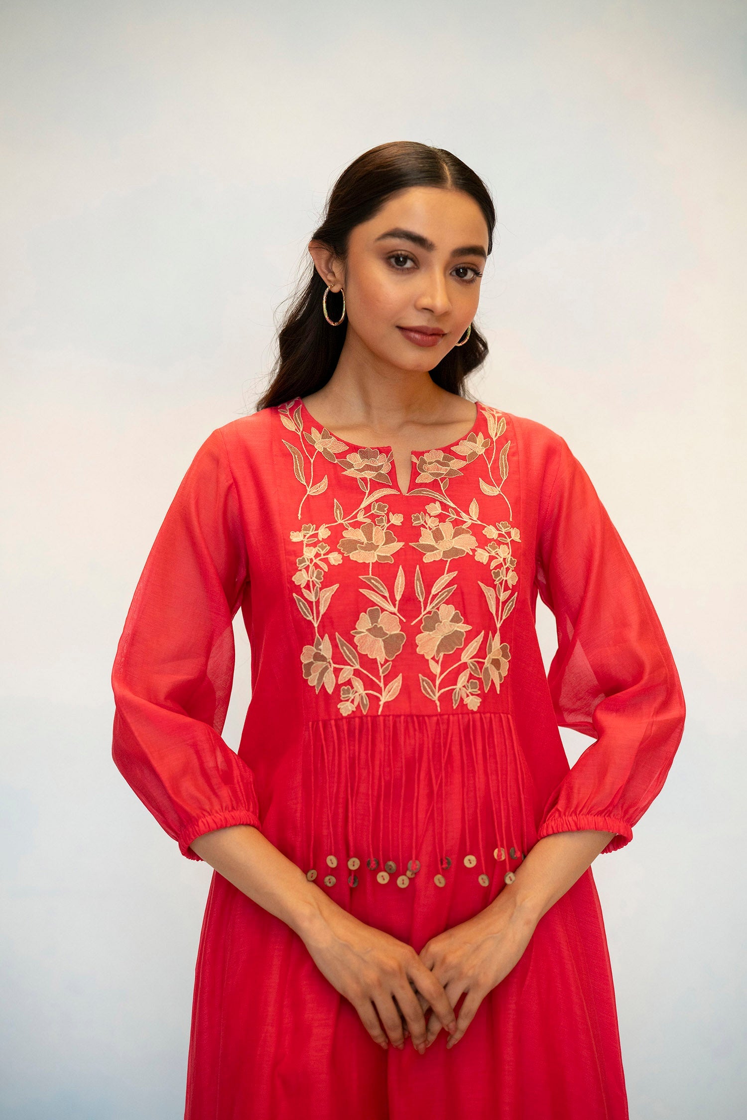 Noorani Mul Chanderi Aline Kurta Set in Pink