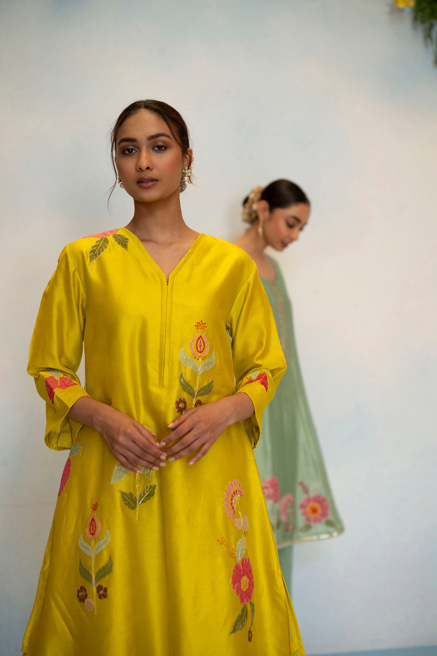 Gul Silk Chanderi Co-ord Set in Yellow Green