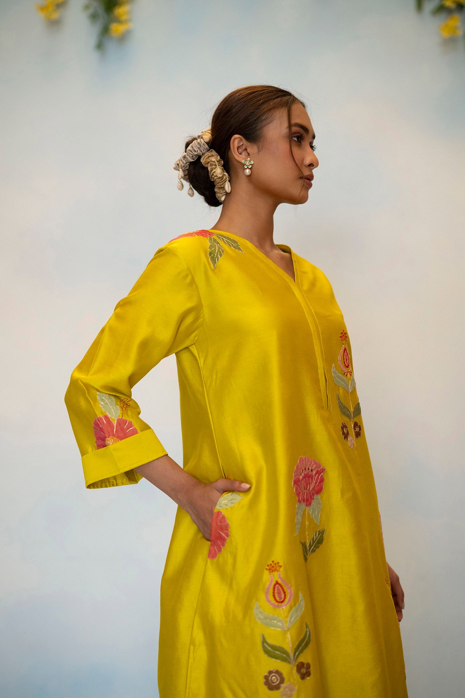 Gul Silk Chanderi Co-ord Set in Yellow Green