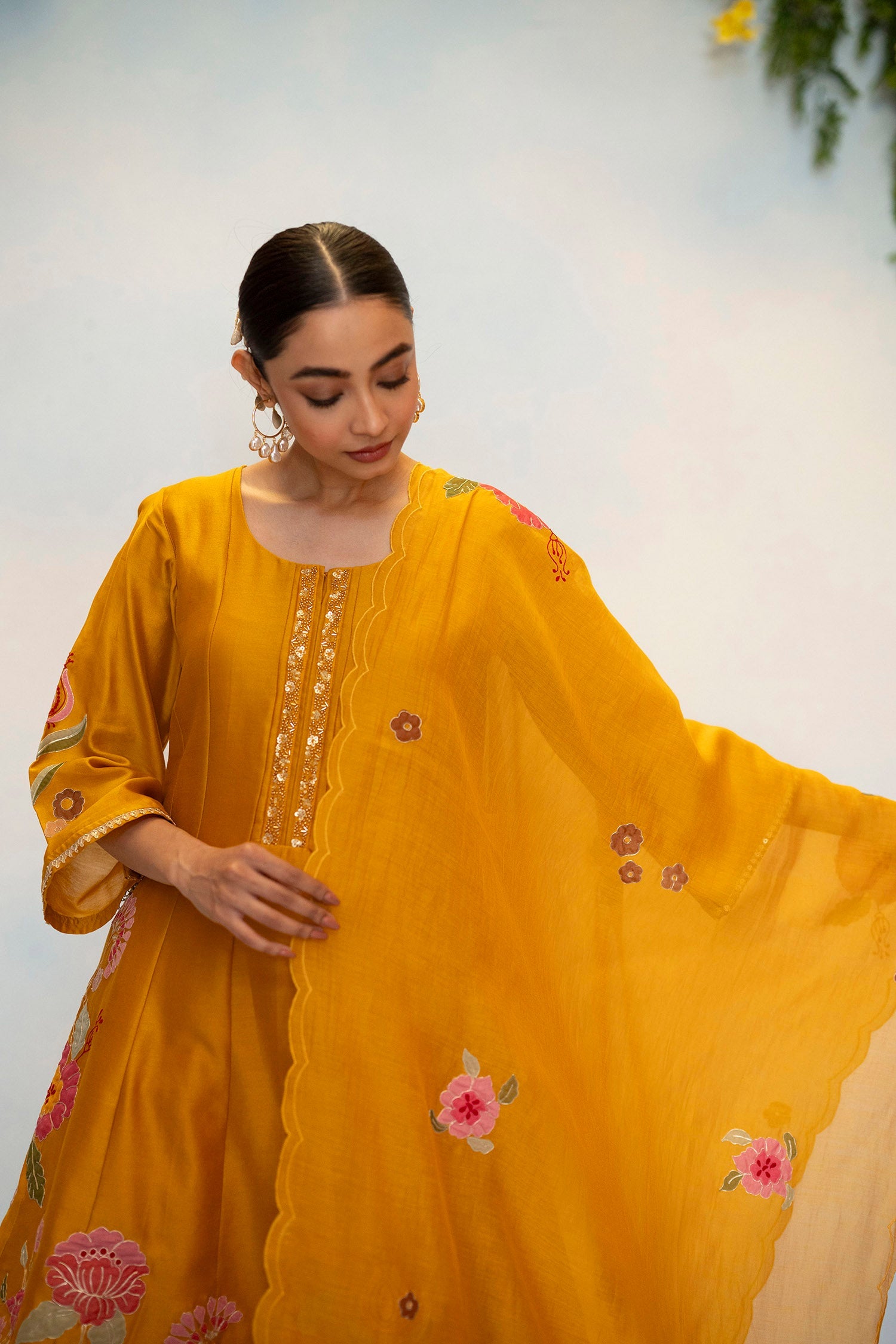 Gul Silk Chanderi Anarkali Set in Bronze