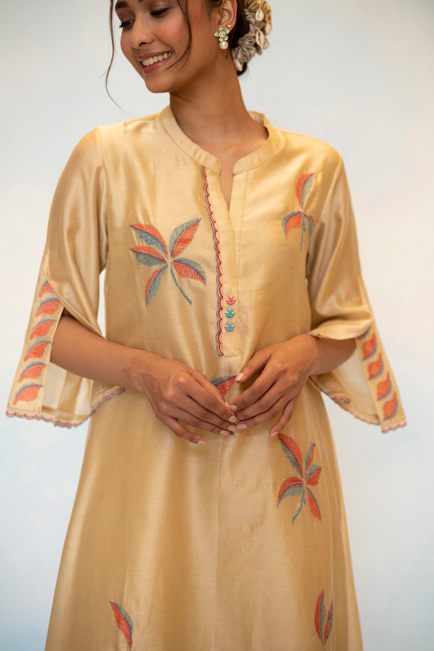 Saba Silk Chanderi Aline Kurta Set in Beige