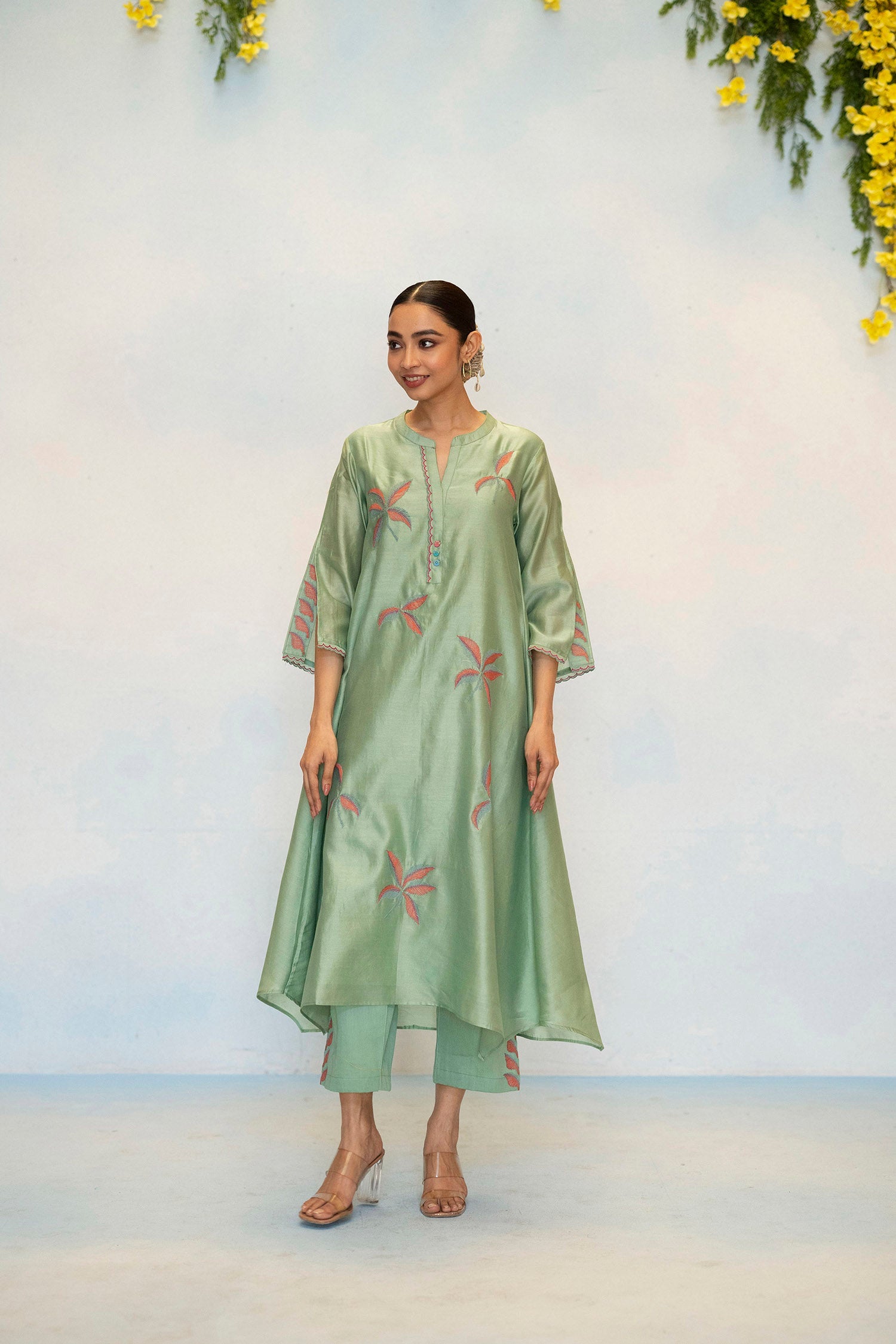 Saba Silk Chanderi Aline Kurta Set in Aqua Green
