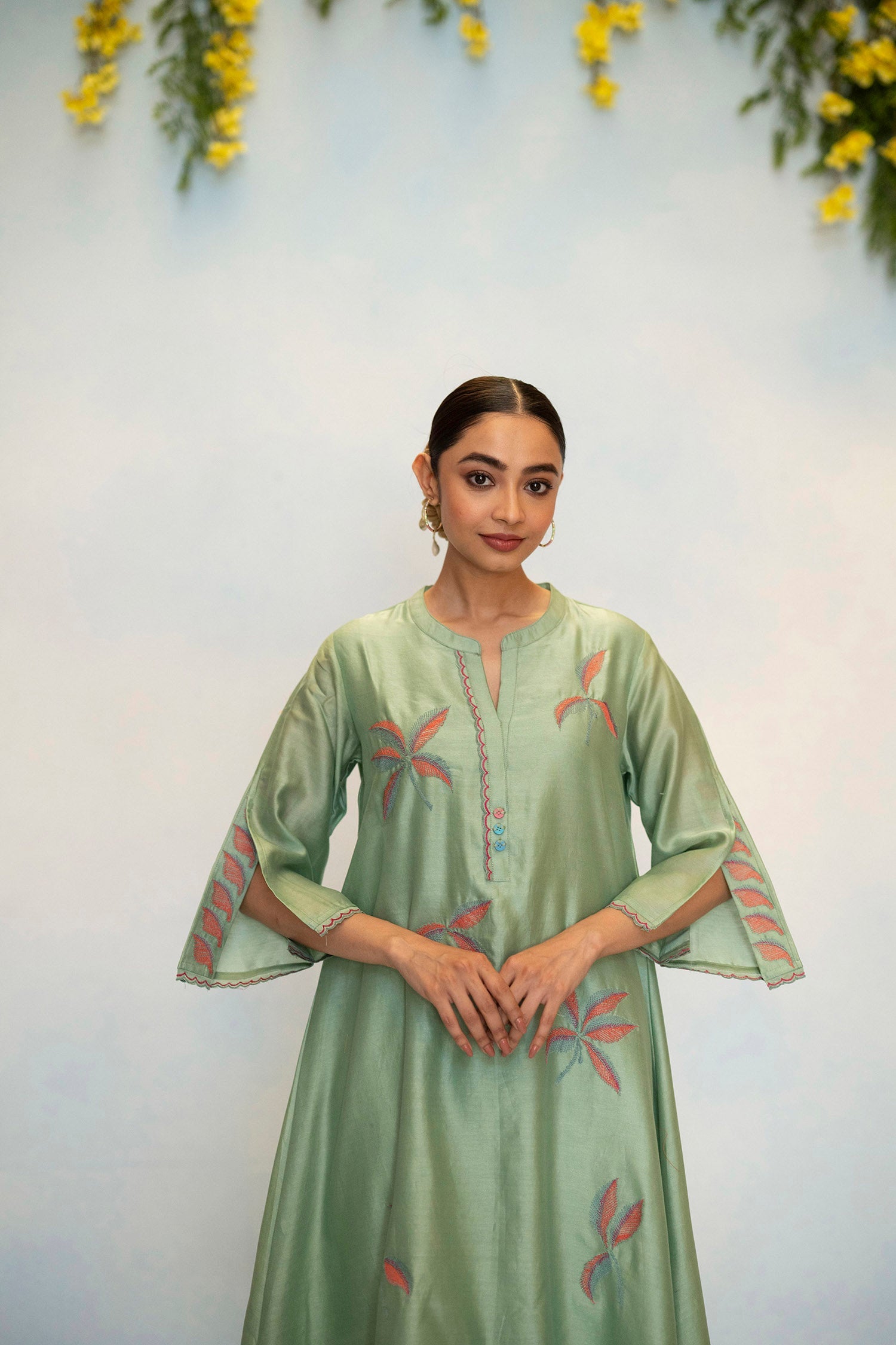 Saba Silk Chanderi Aline Kurta Set in Aqua Green