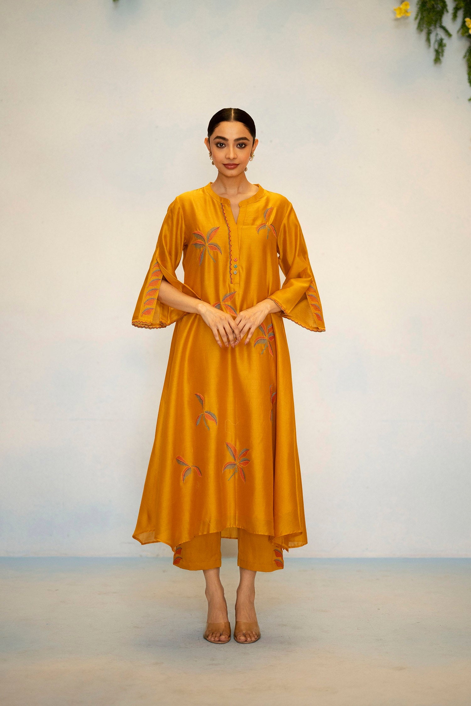 Saba Silk Chanderi Aline Kurta Set in Bronze