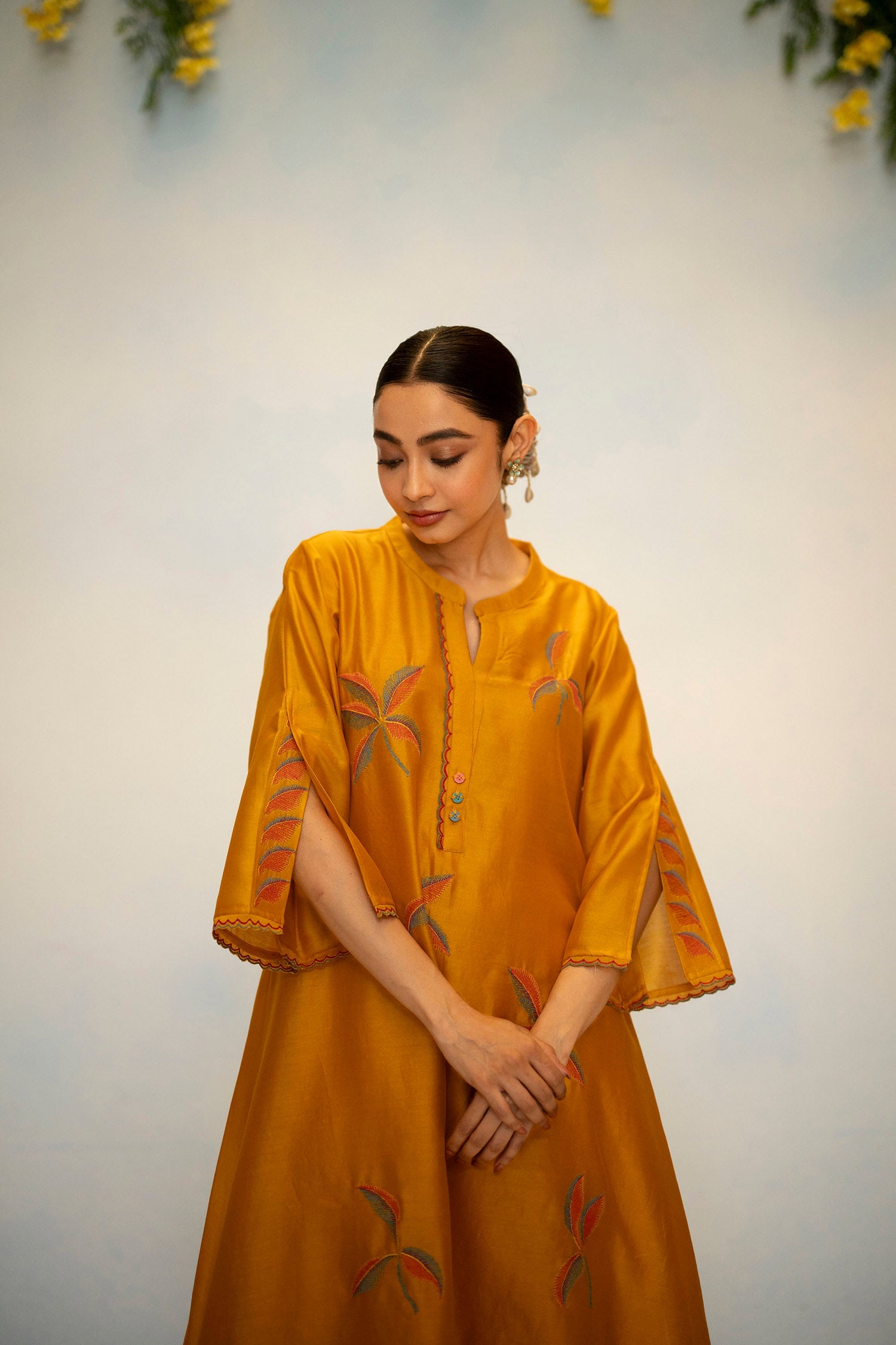 Saba Silk Chanderi Aline Kurta Set in Bronze