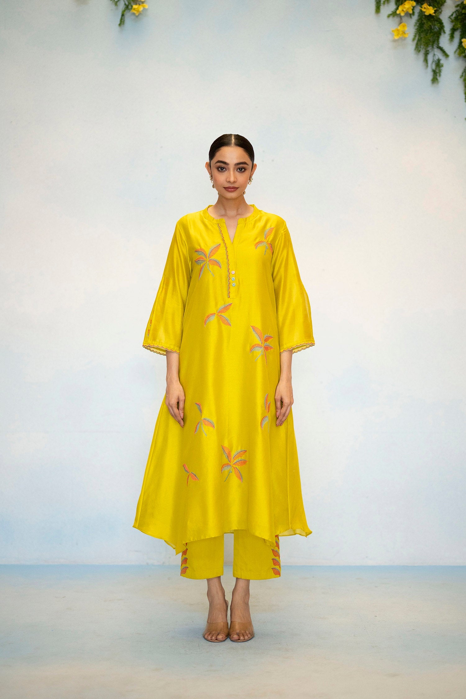 Saba Silk Chanderi Aline Kurta Set in Yellow Green
