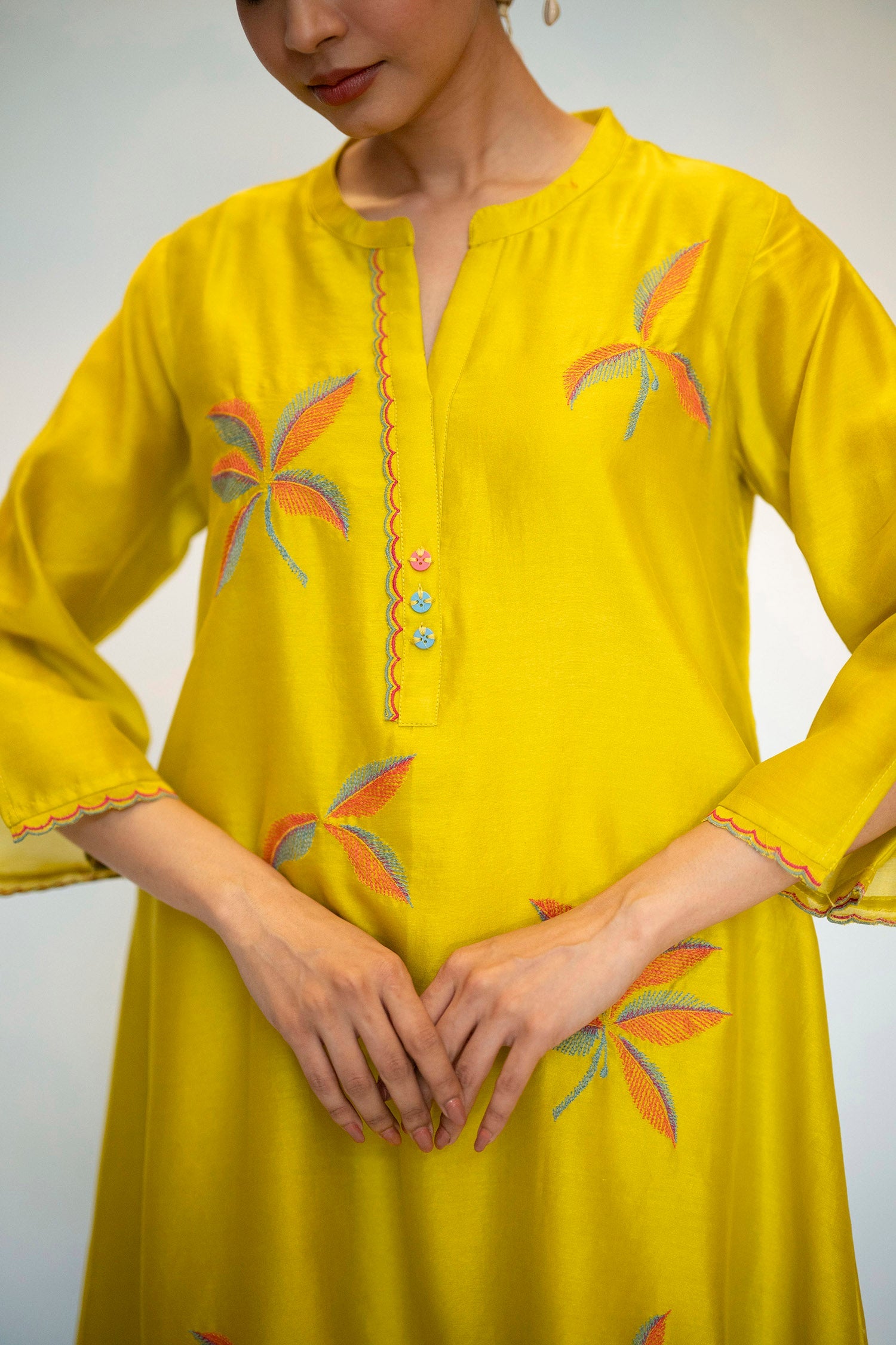 Saba Silk Chanderi Aline Kurta Set in Yellow Green