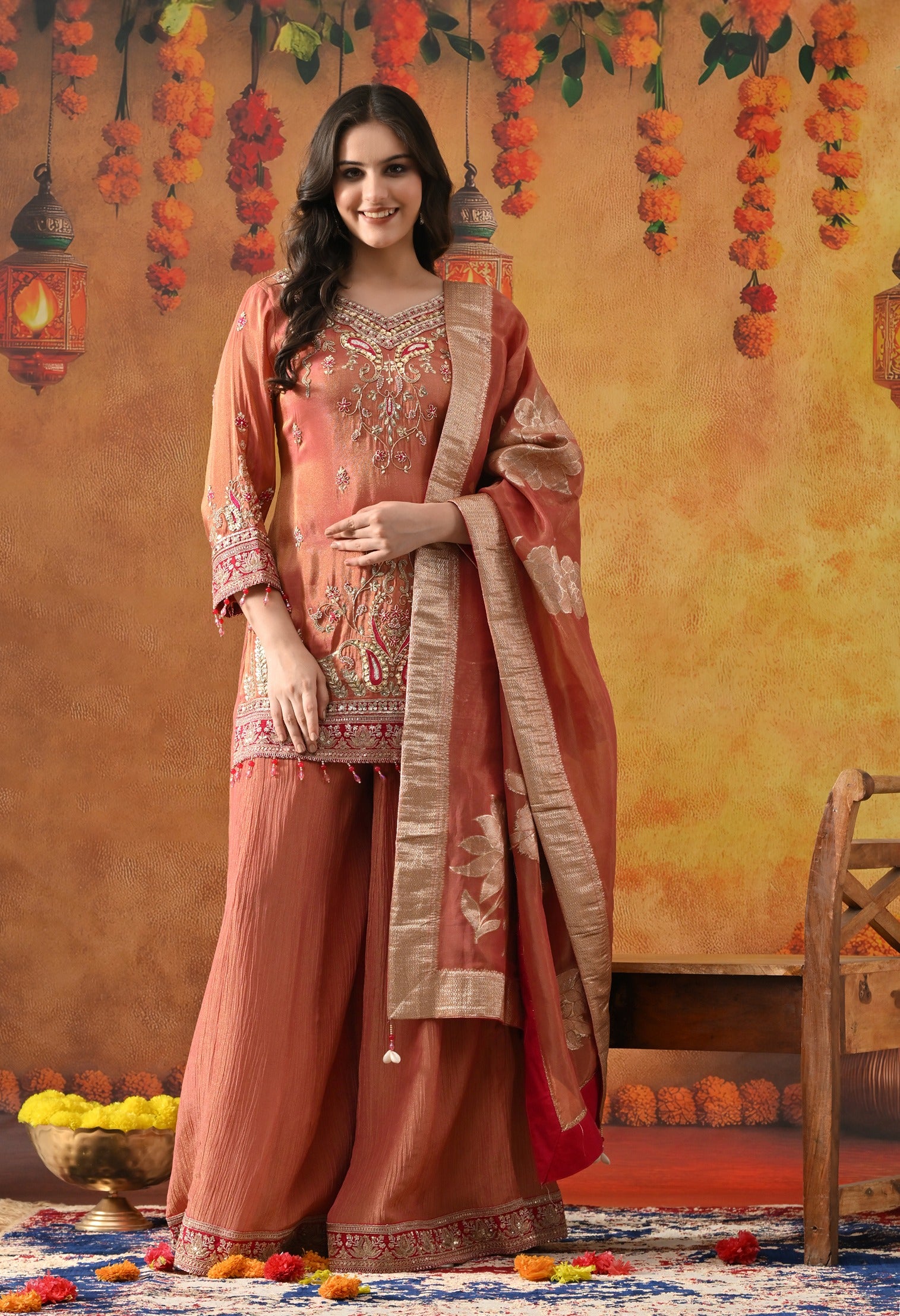 Red Sharara Set