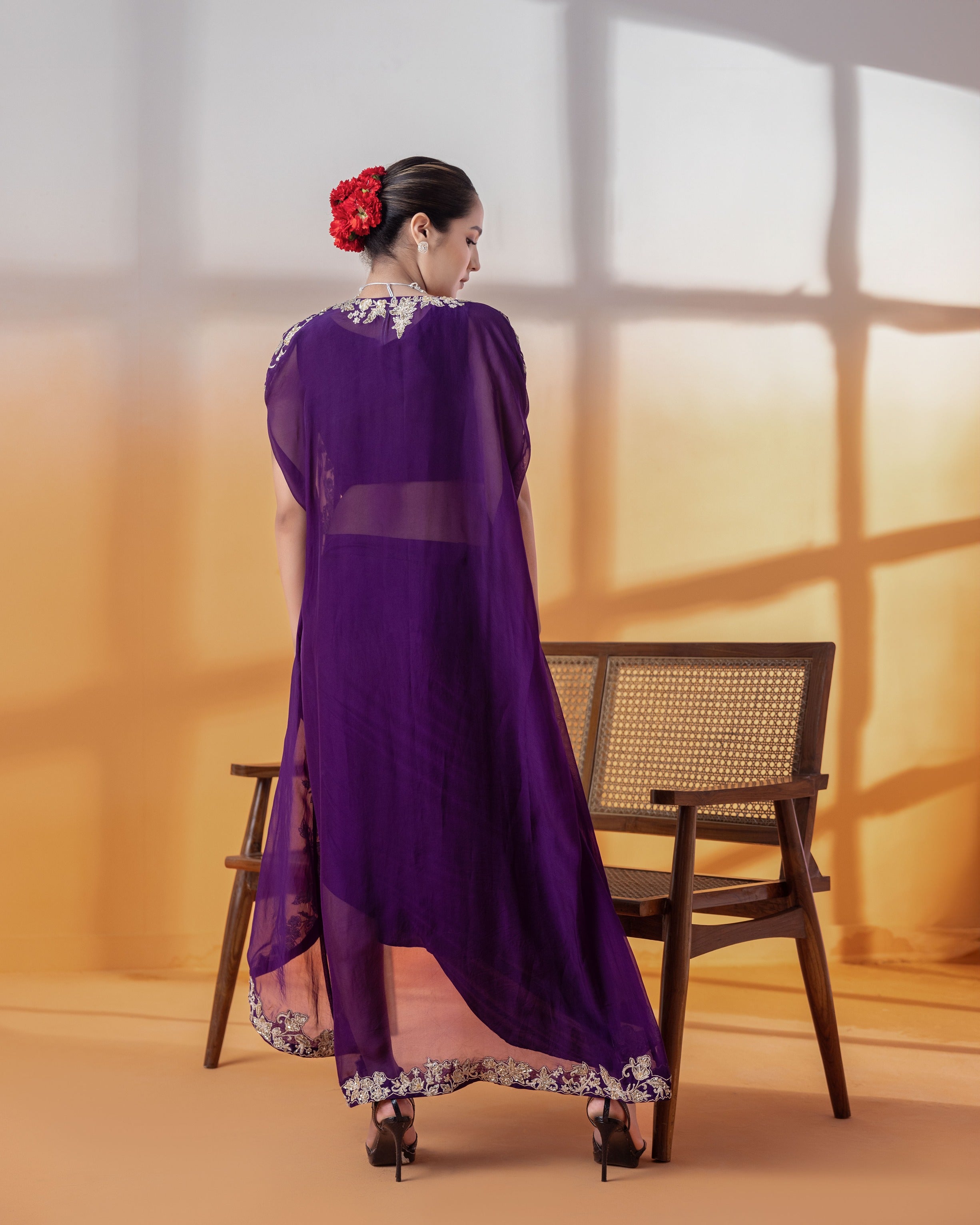 Purple Crepe & Organza Skirt Set