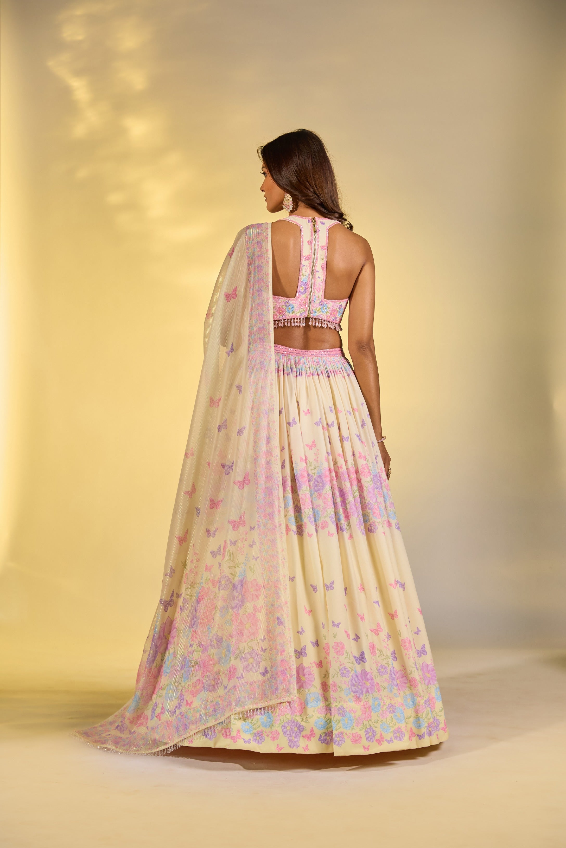 Yellow Printed Embroidered Blouse Lehenga Set