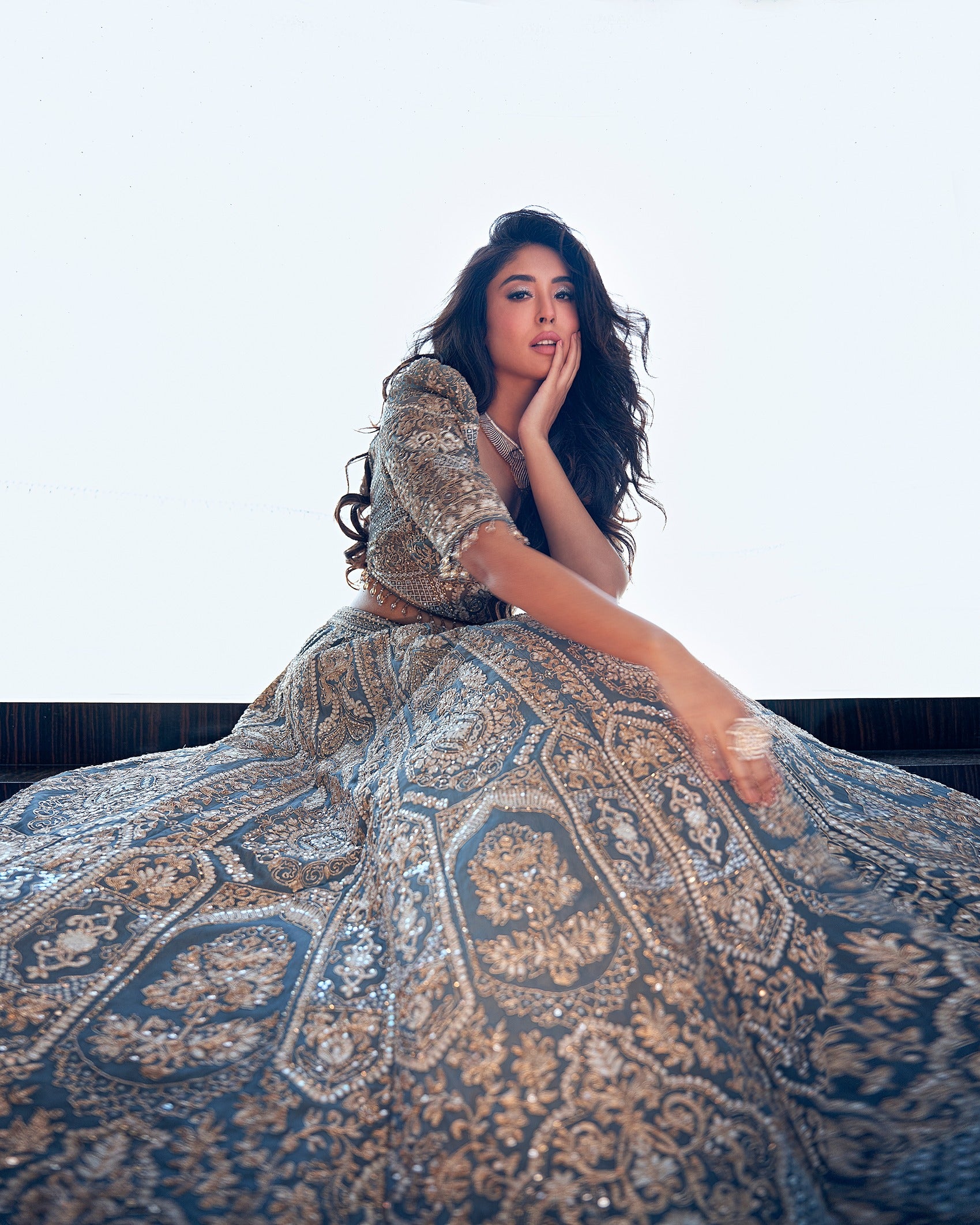 Kritika Kamra Grey Lehegna With Zarkan Work