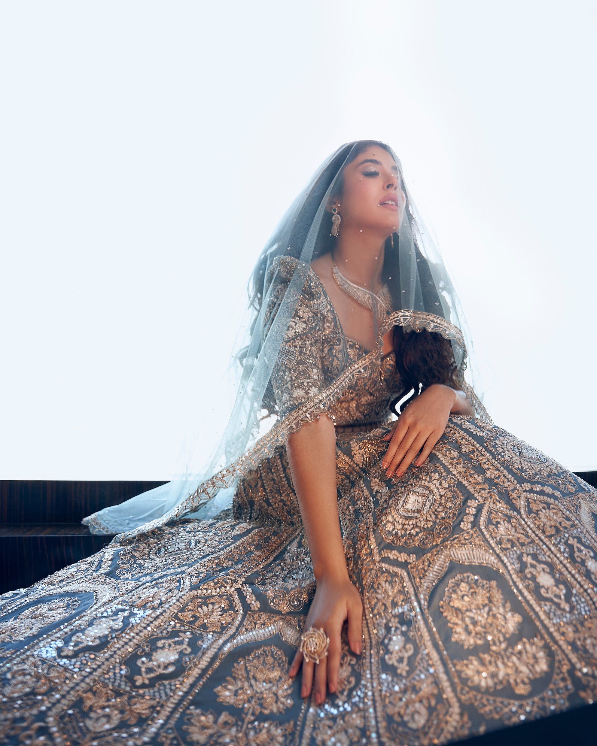 Kritika Kamra Grey Lehegna With Zarkan Work