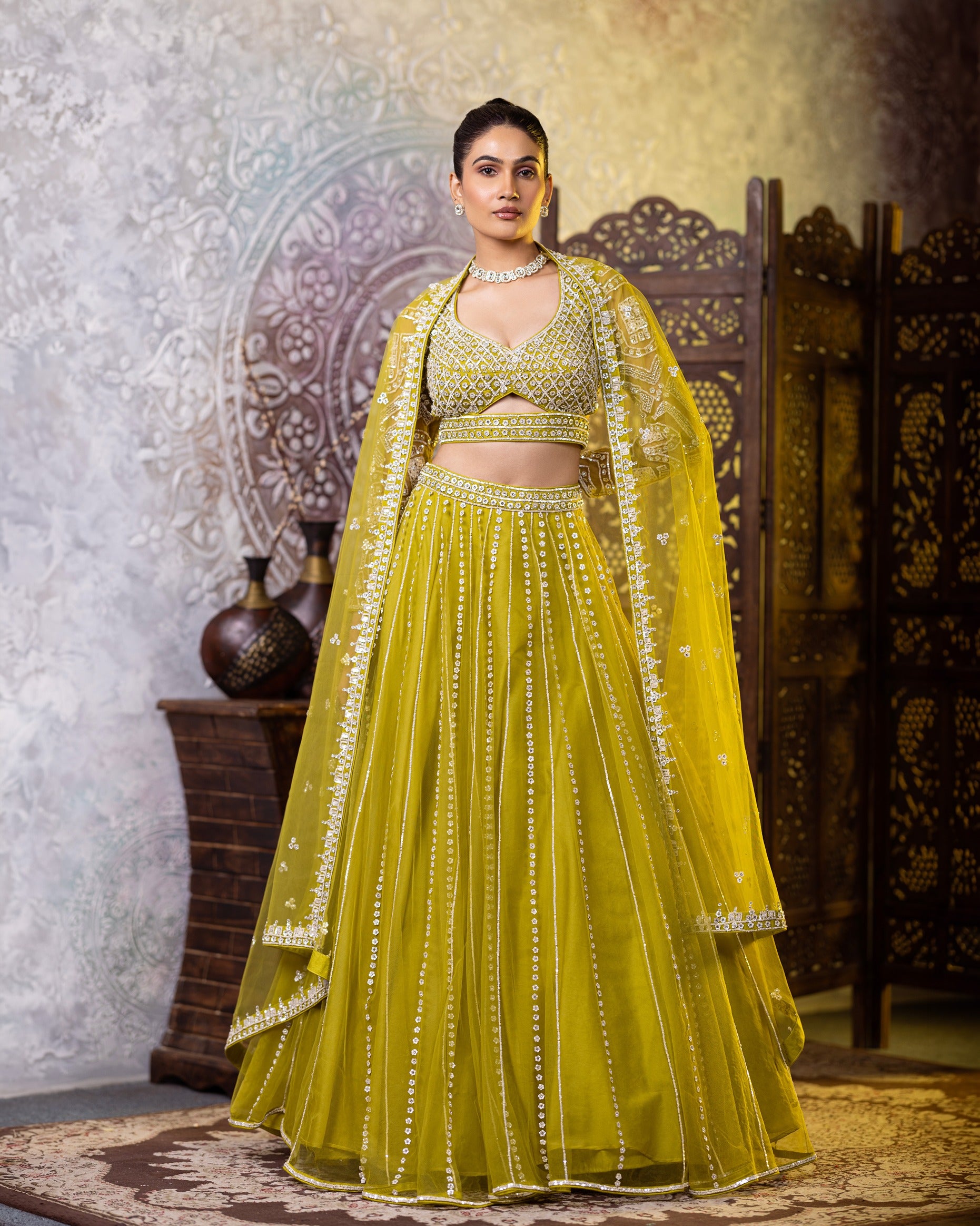 Green Zarkan Lehegna With Dupata