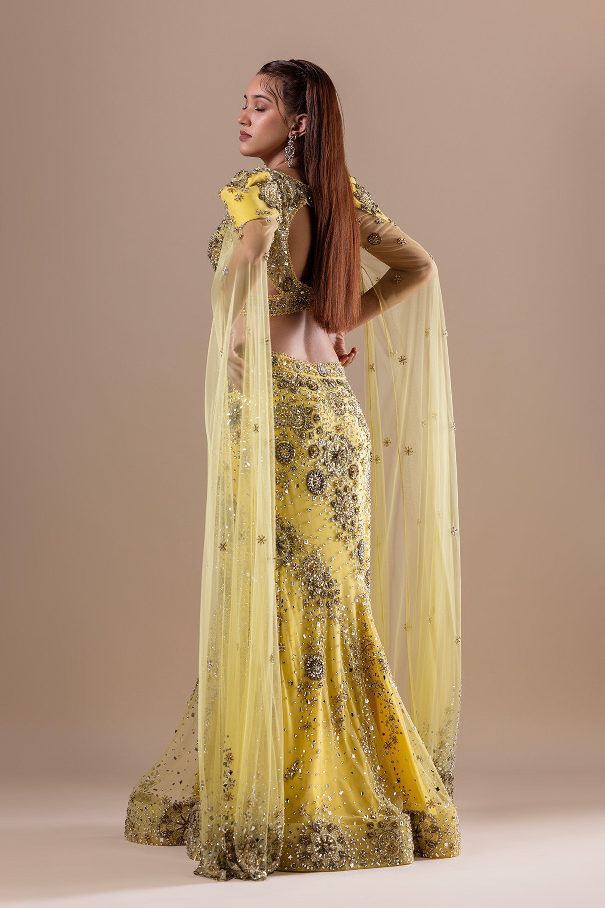 Yellow Embroidered Fishcut Lehenga Set