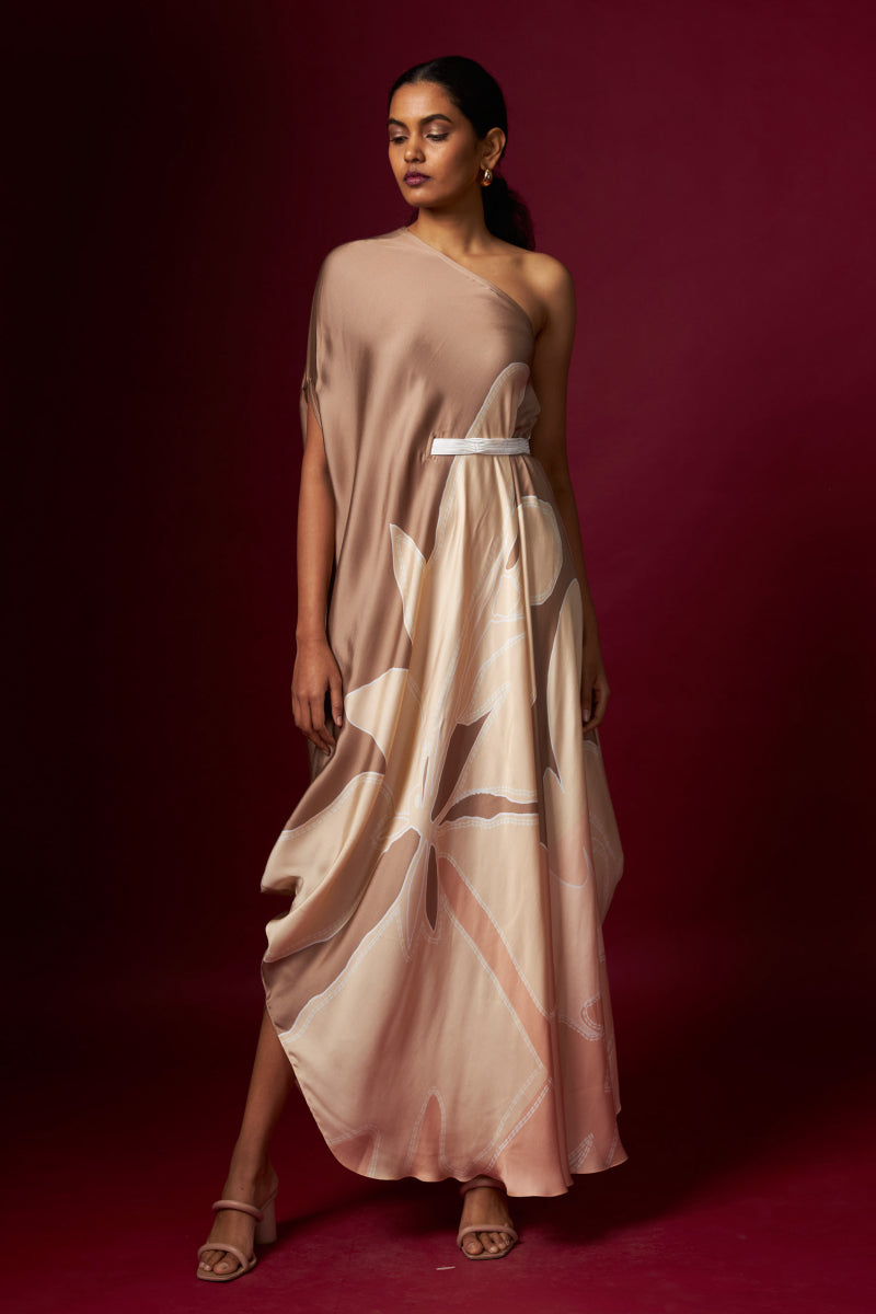 Abstract Printed One Shoulder Drape