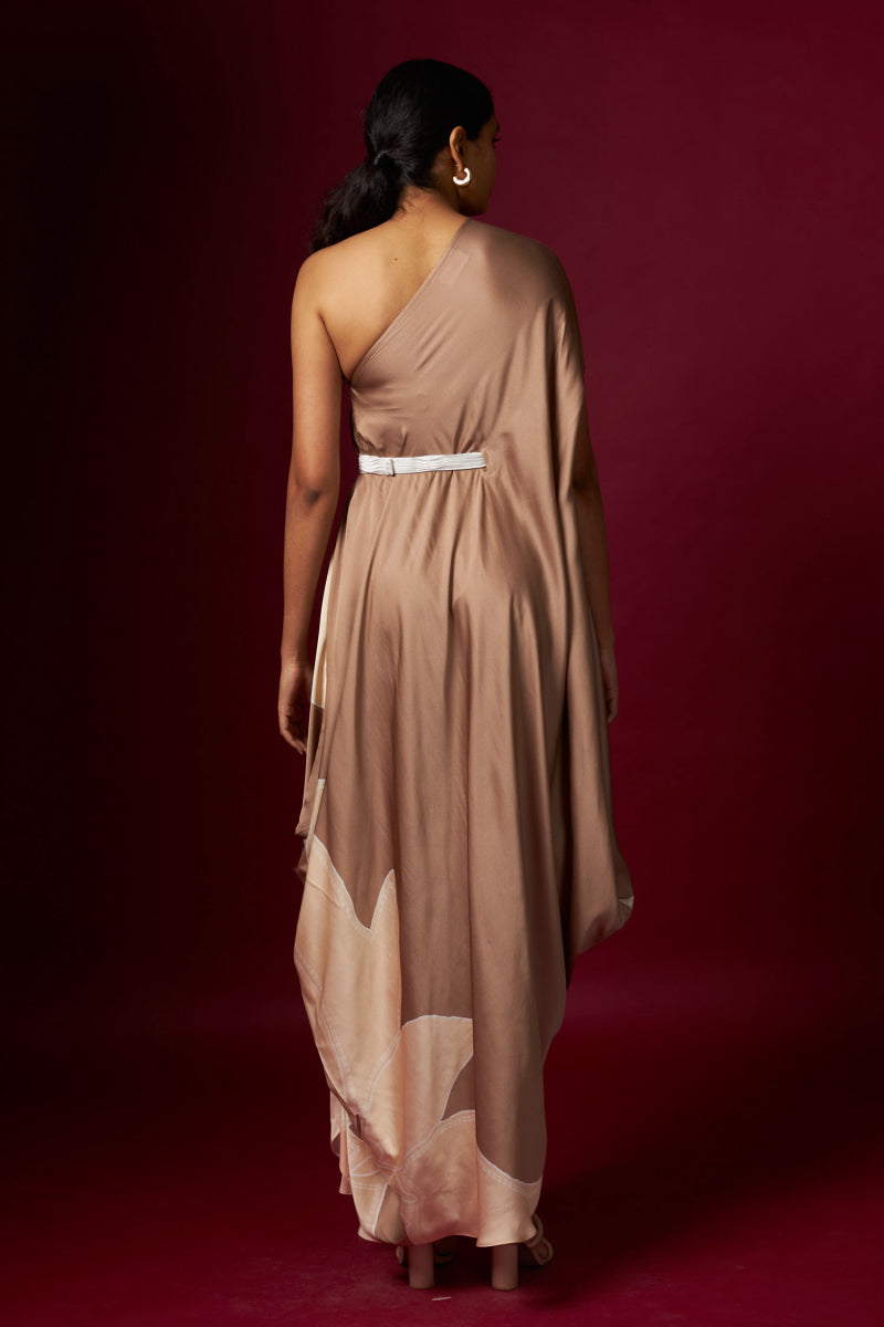 Abstract Printed One Shoulder Drape
