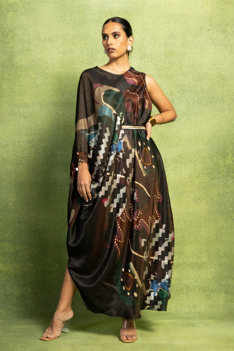 Abstract Printed Sleeveless Drape