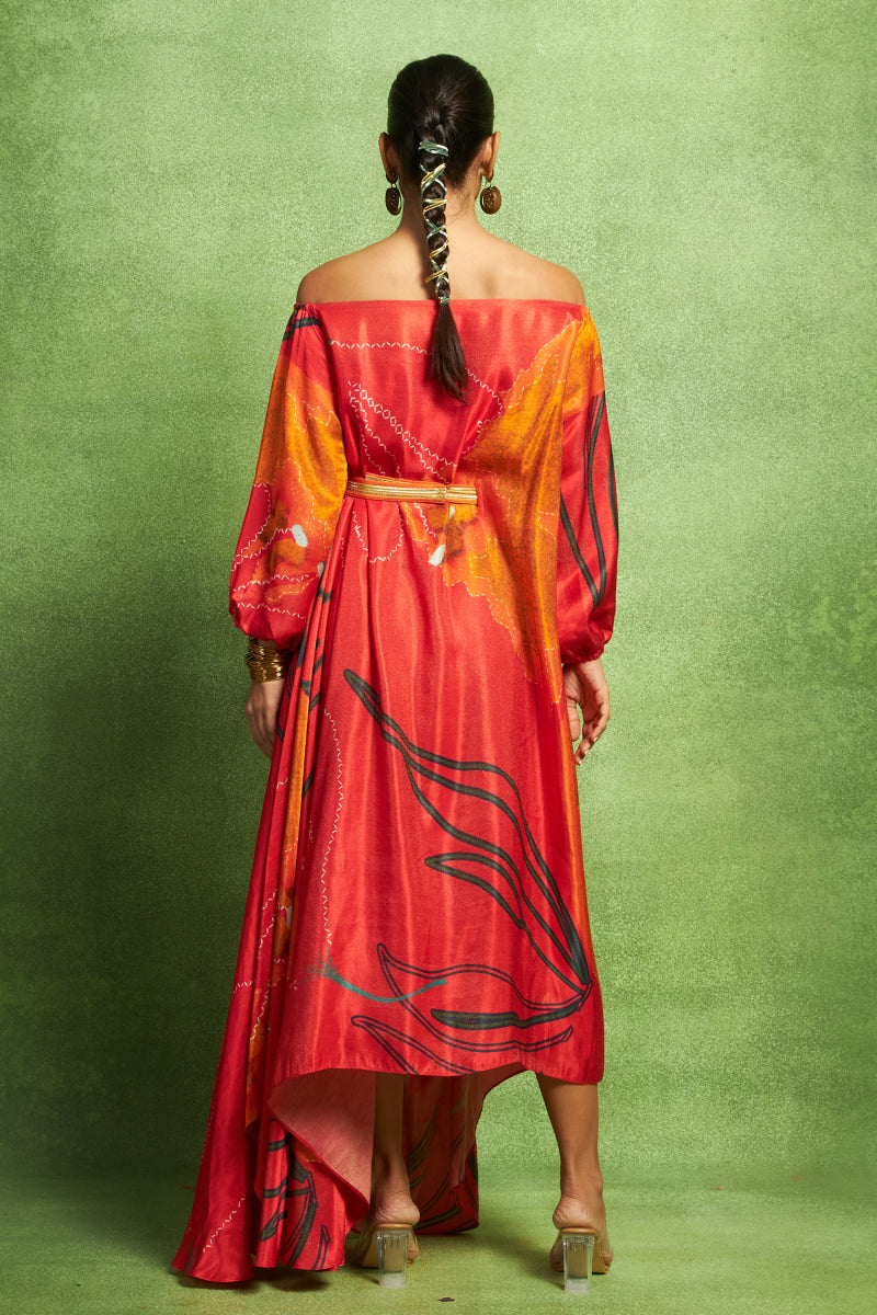 Red Abstract Printed Wide Neck Drape