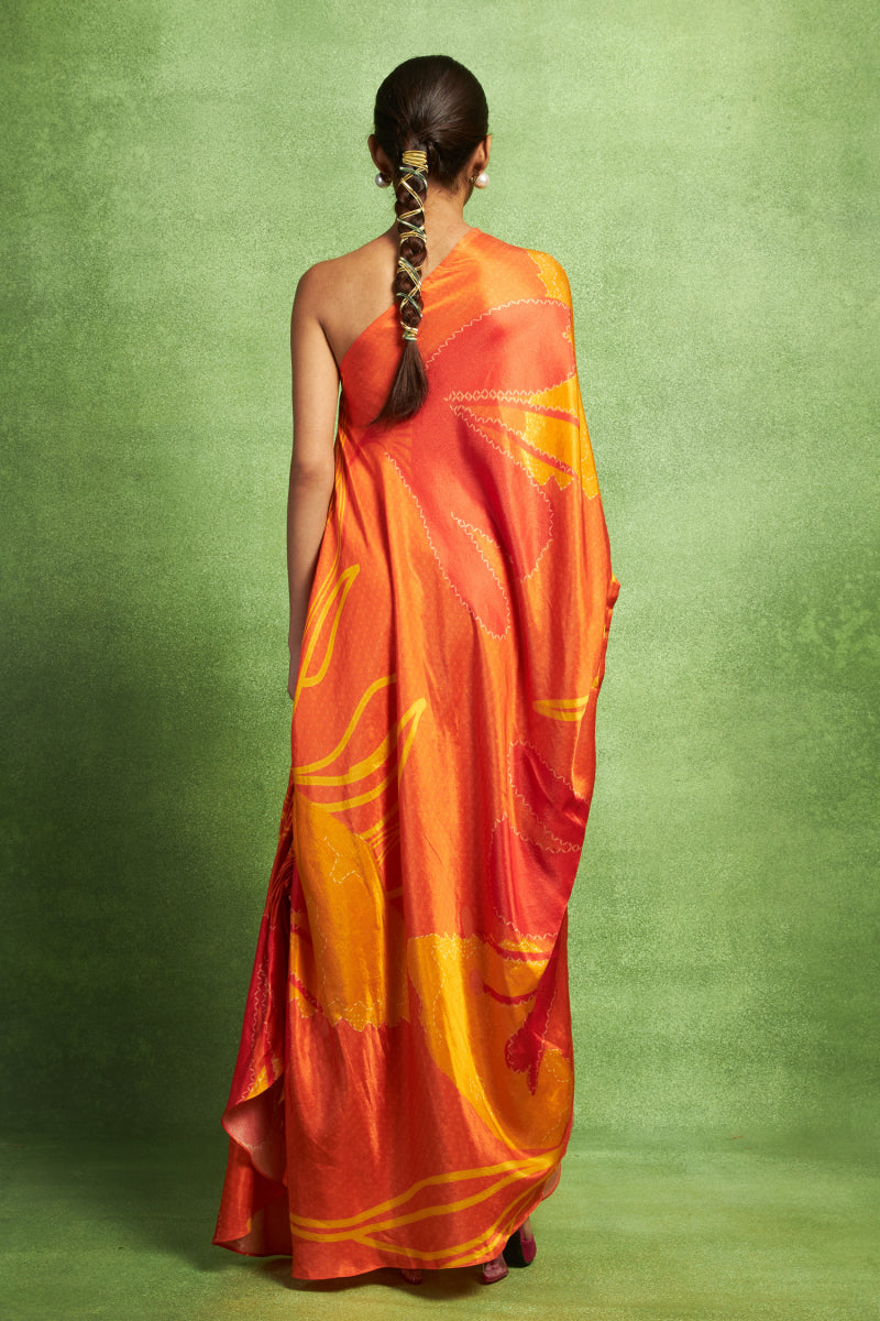 Orange One Shoulder Drape with Drawstring