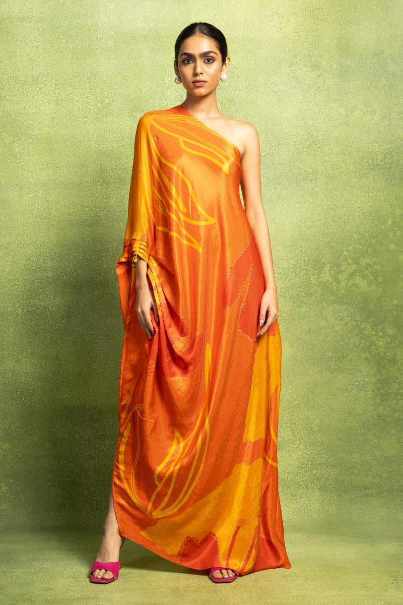 Orange One Shoulder Drape with Drawstring