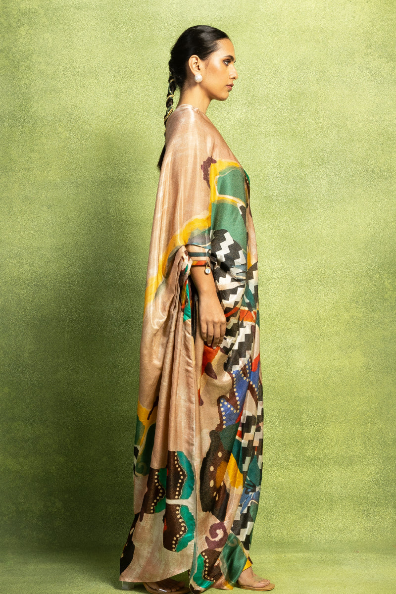 Beige One Shoulder Drape with Drawstring