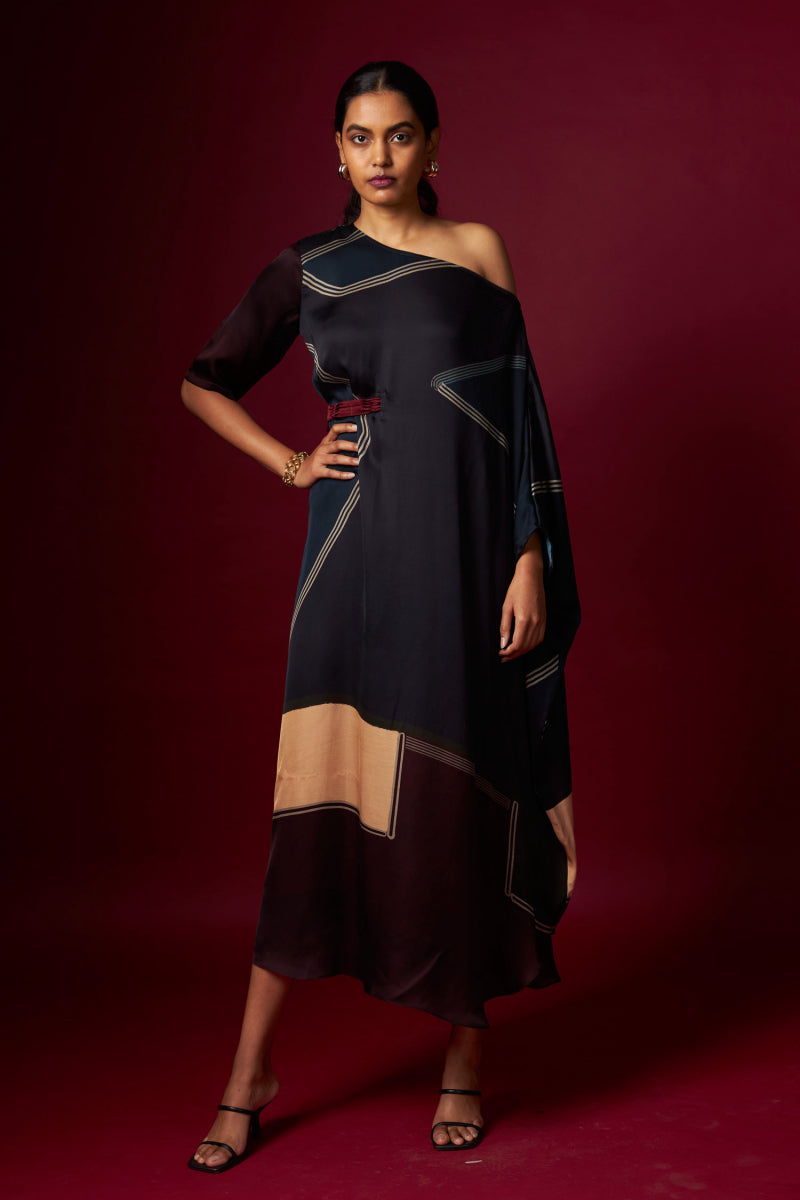 Abstract Print Drop Shoulder Drape