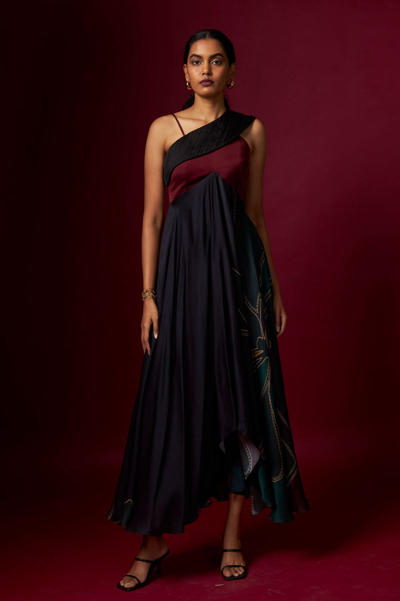 Abstract Printed One Shoulder Strap Dress