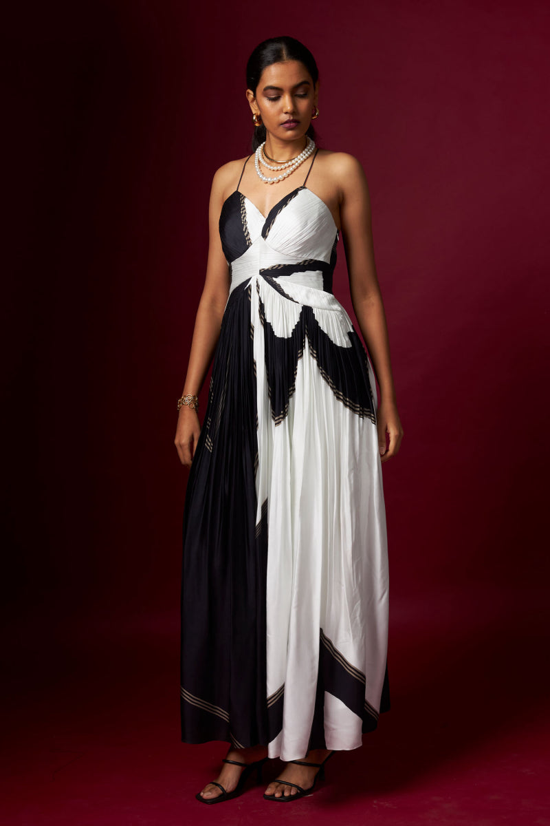 Black & White Abstract Print Strap Dress